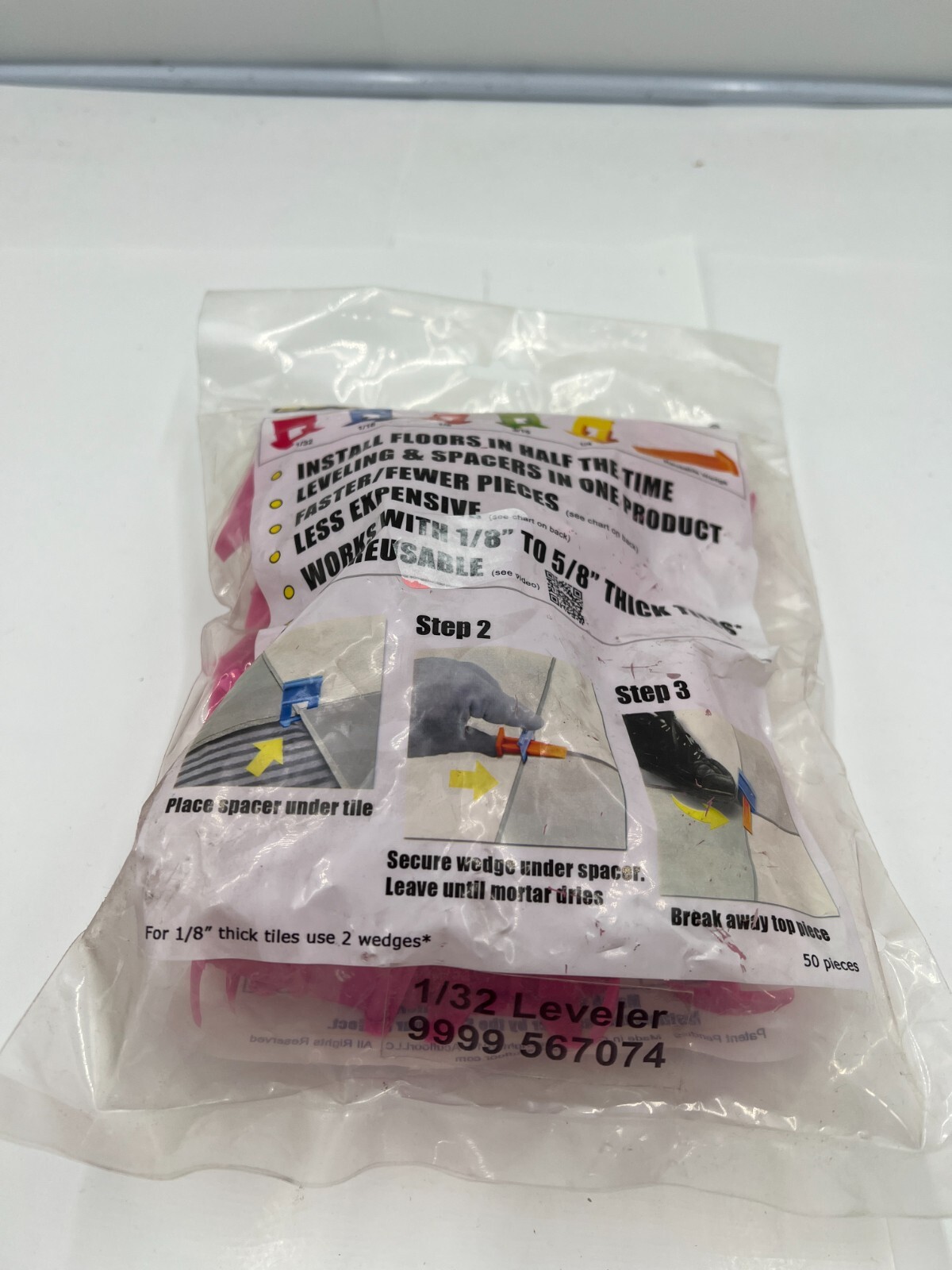 2 Bag Of 50 Acufloor Leveling Spacers 9999-567074 1/32″ Leveler in Pink, Plastic