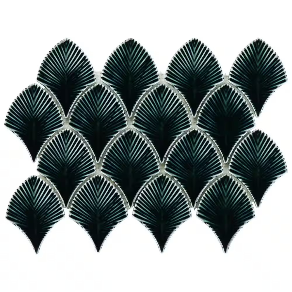 Delphi Midnight Blue 9.05 In. X 12.79 In. Polished Glass Fishscale Mosaic Wall T