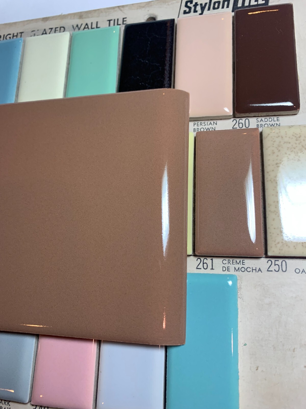 Vintage Stylon ceramic Creme De Mocha Bullnose 4-1/4″ x 4 1/4″ Gloss