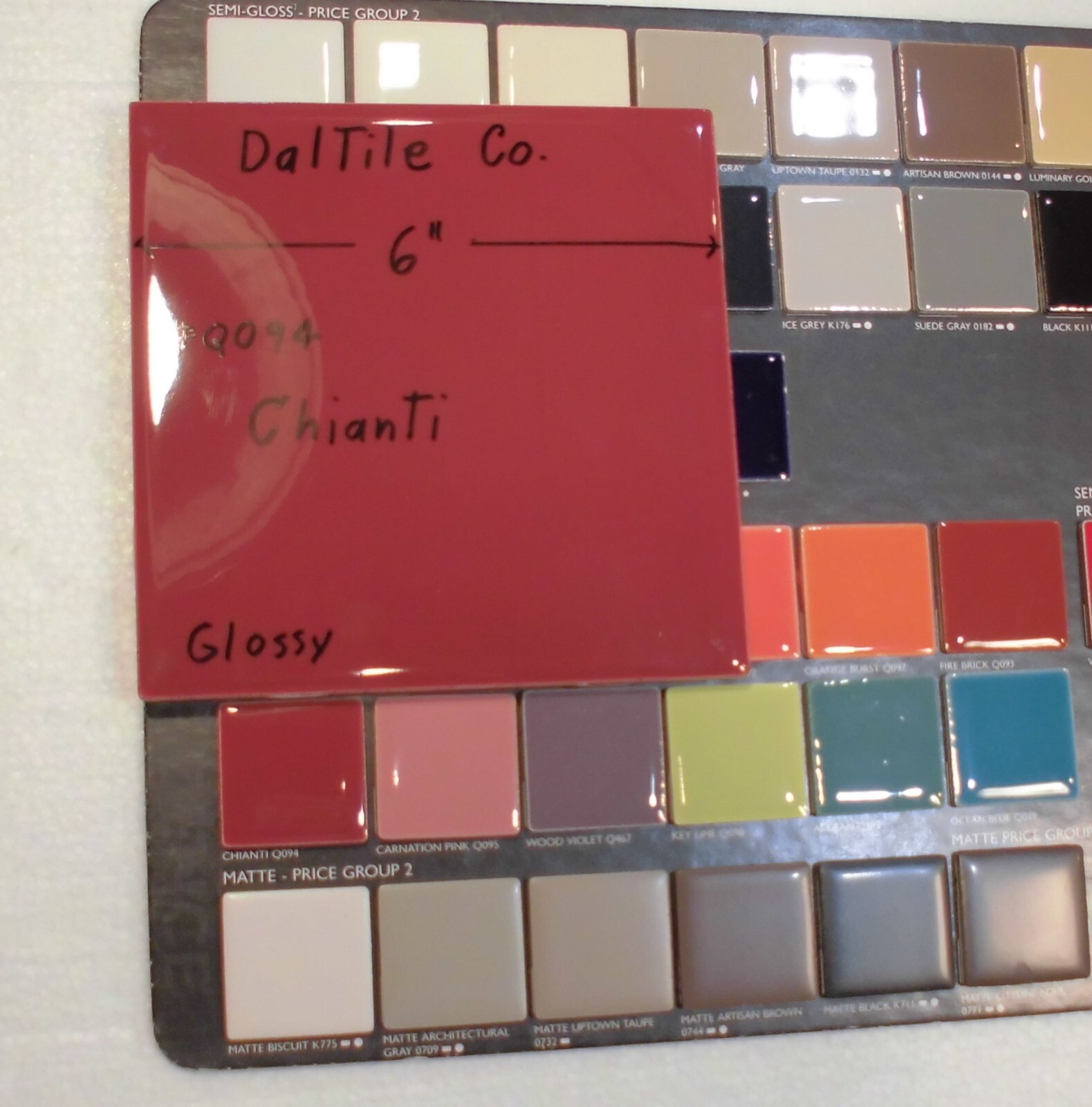 1 pc. Daltile #Q094 CHIANTI: Brilliant Glossy Ceramic Tile 6″ X 6″ NEW, Burgundy