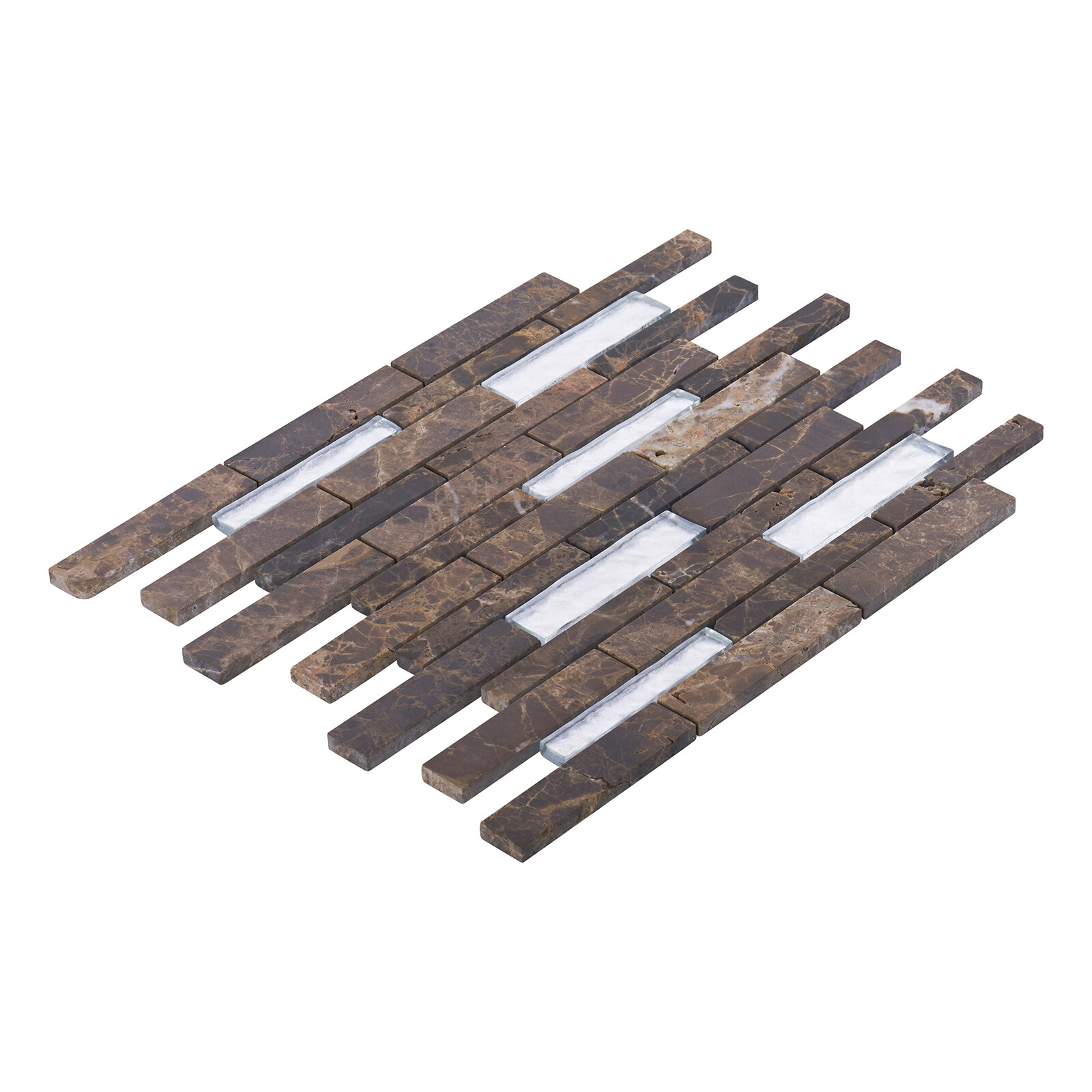 Brown Emperador Dark Marble Stone Silver Foiled Glass Mosaic Tile Backsplash