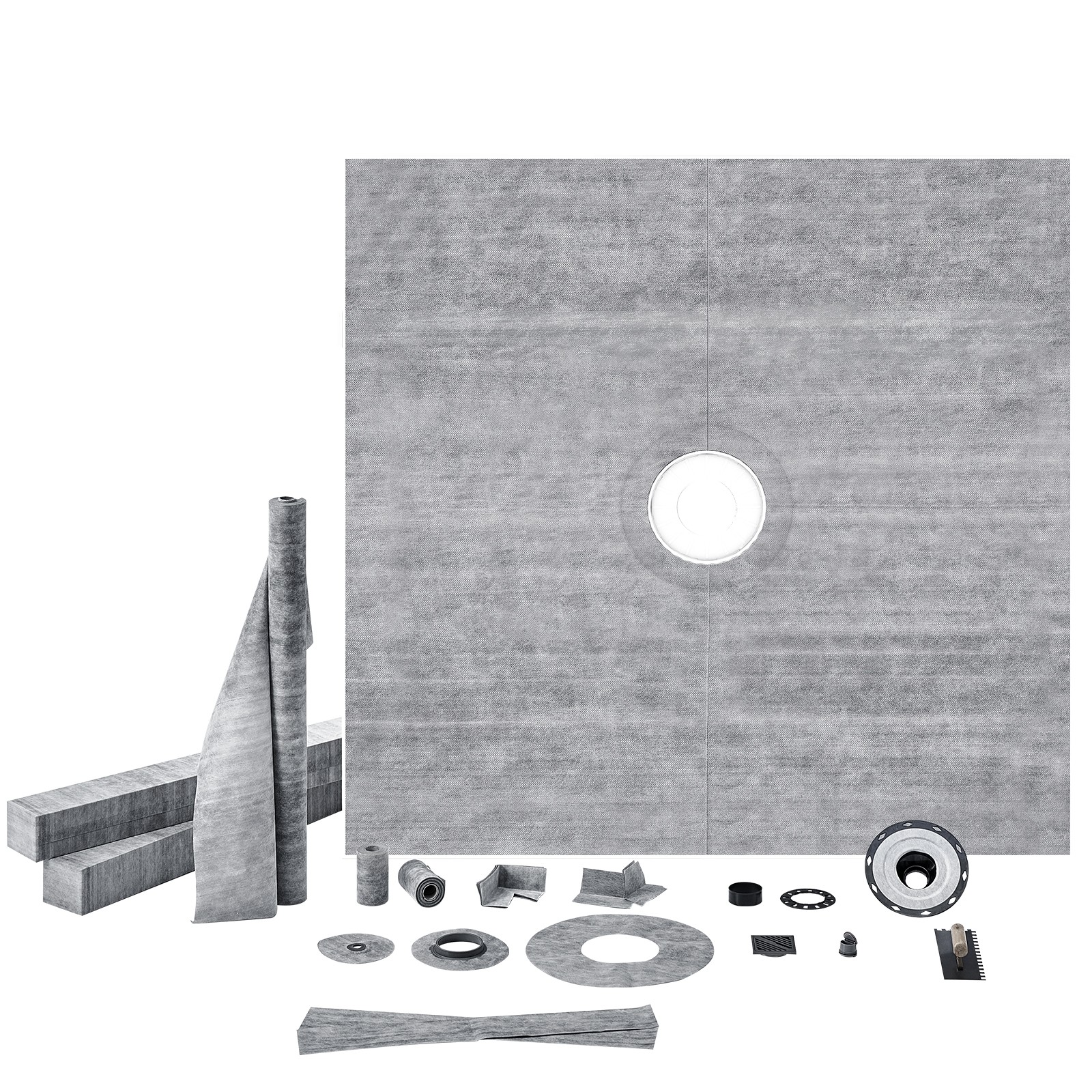 VEVOR Shower Curb Kit Shower Pan Kit 72×72″ w/ 2″ Central Flange PVC Waterproof
