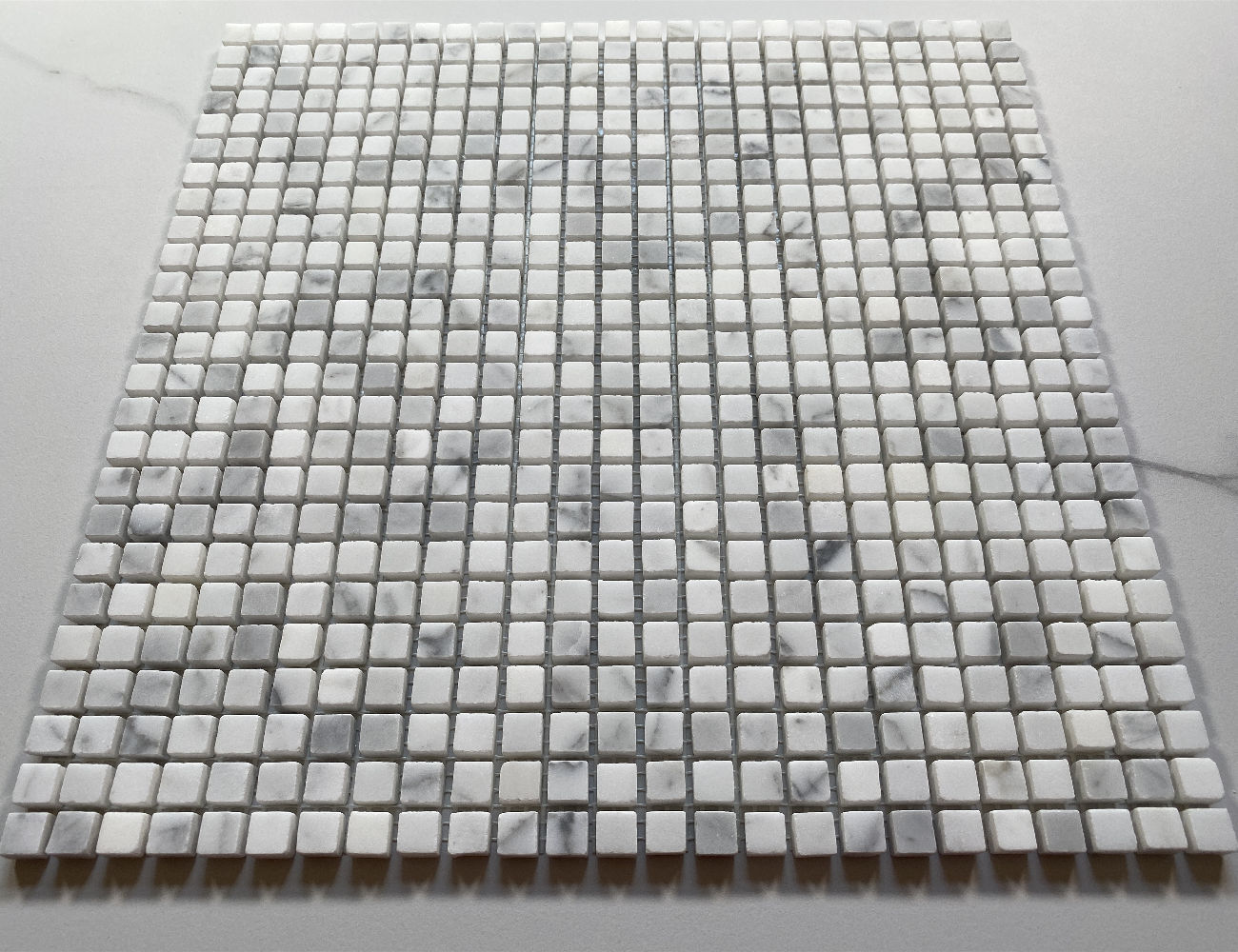 C21XH Carrara White Marble 3/8″ Grid Square Mosaic Tile Honed Bianco Venato