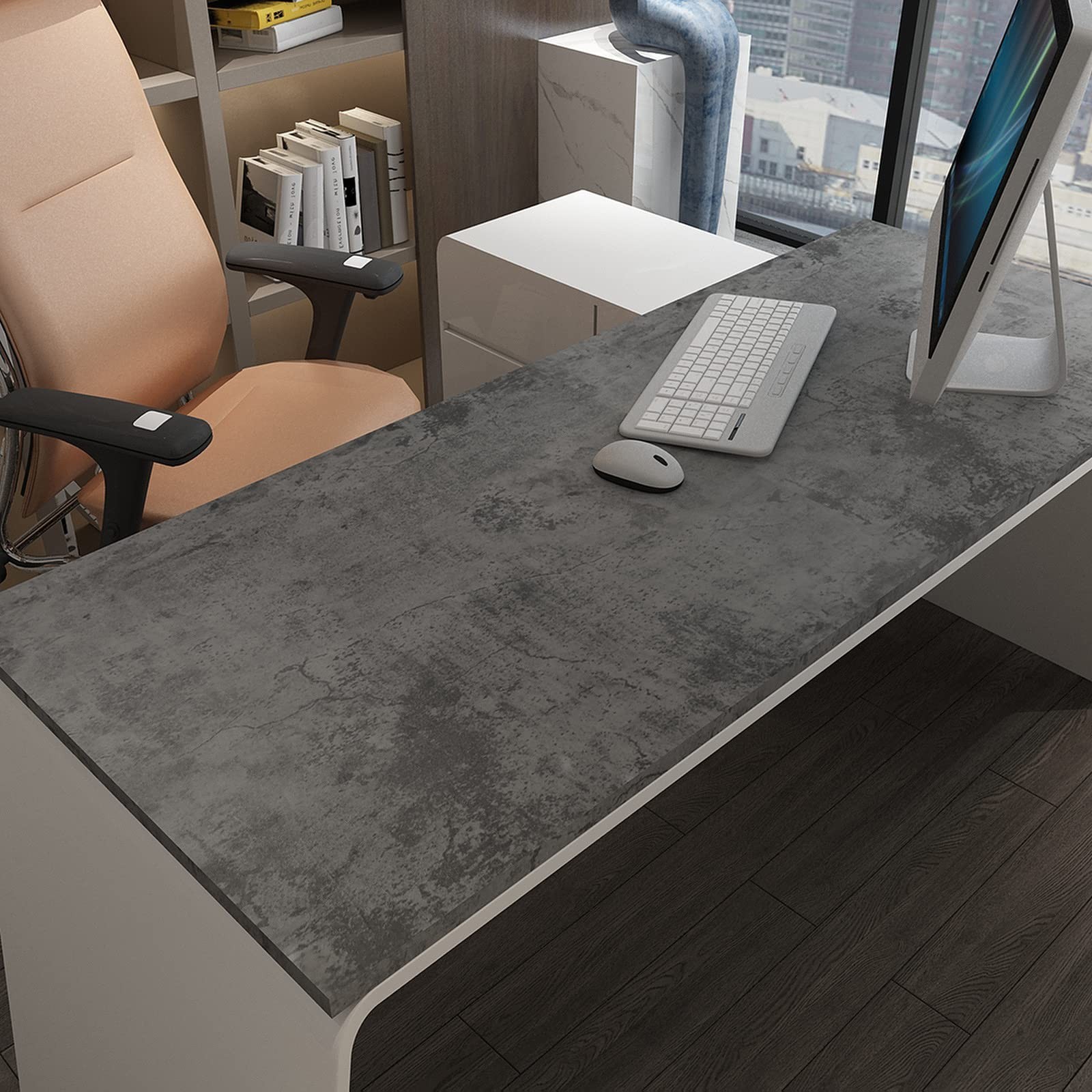3YECAO 16″×118″ Thick Blue Grey Peel and Stick Concrete Wallpaper 3d Faux G