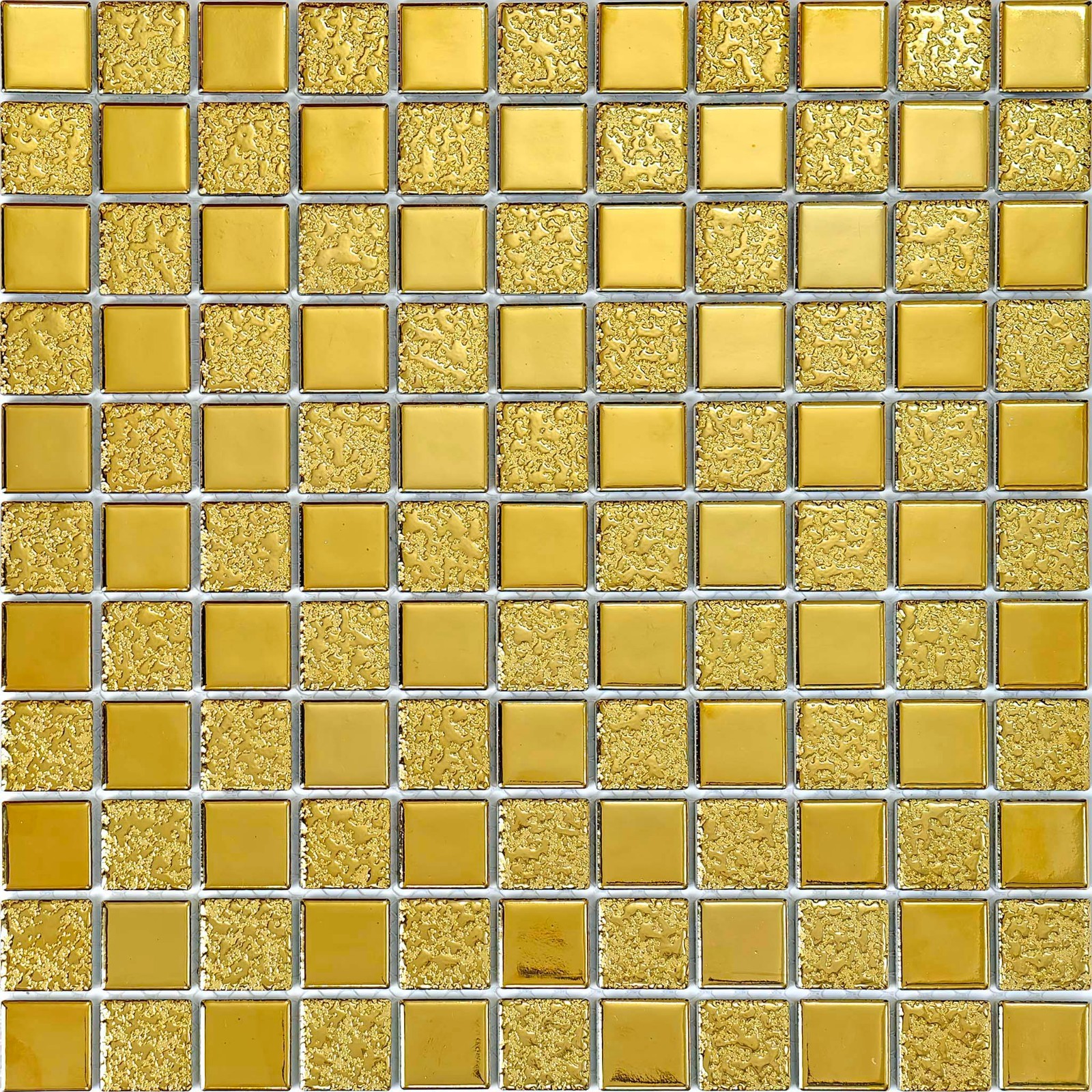 Gold Ceramic Mosaic Tile Square Glossy Textured Wall Backsplash Bathroom Kitchen
