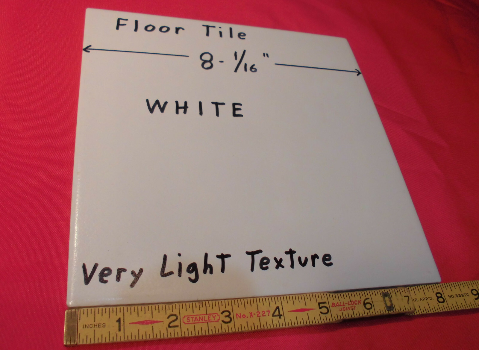 1 pc. White Ceramic Floor Tile: 8″ X 8″ very light textured, New Old Stock