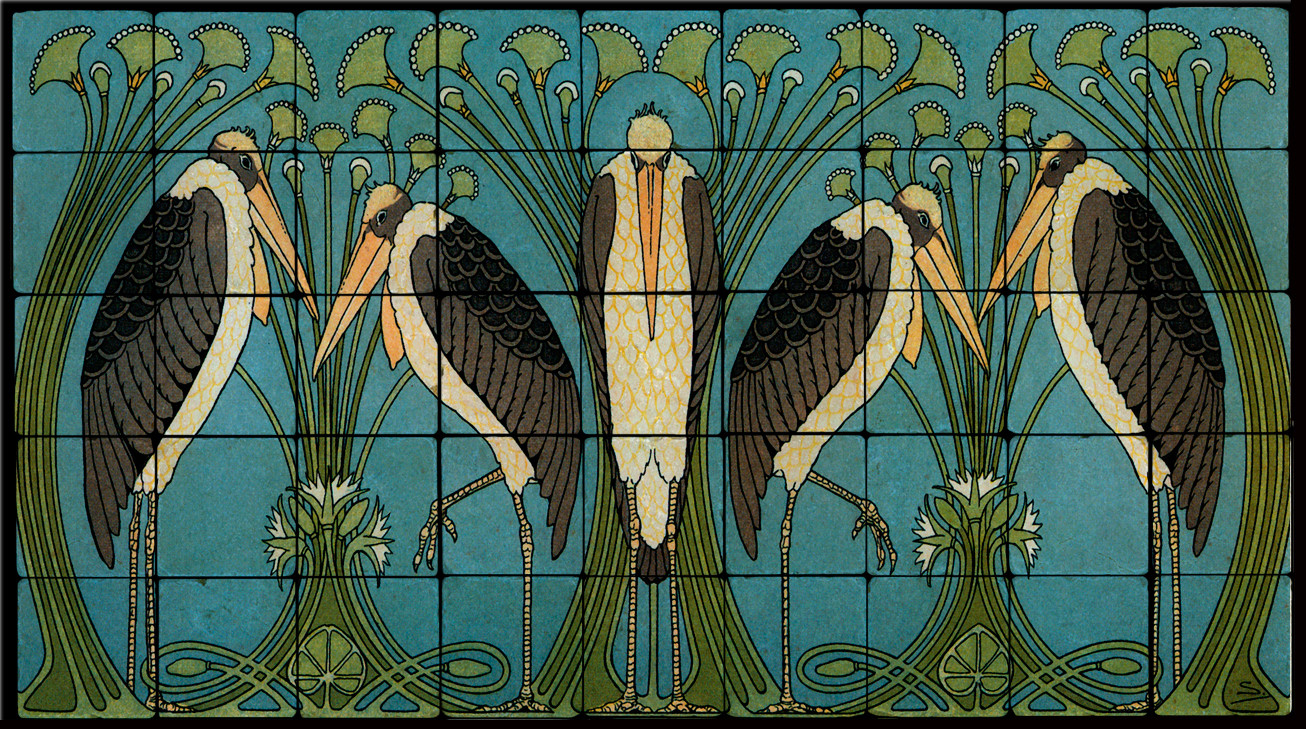Art Nouveau Marabou Stone Marble Tile Mural Backsplash 36×20 William Morris