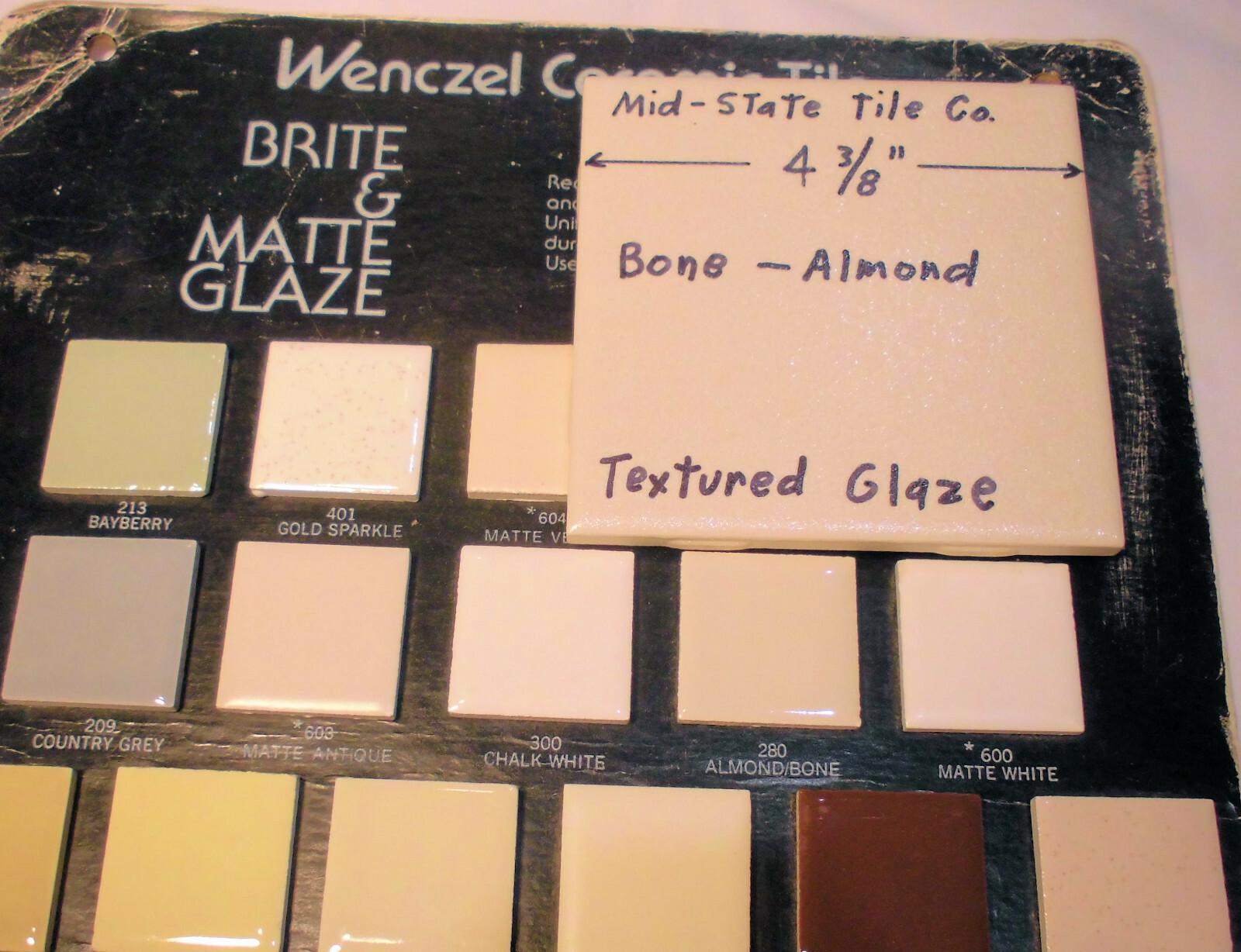 1 pc. Ceramic Tile *Bone-Almond* by Mid-State Co. 4-3/8″ (NOS) Textured Glaze