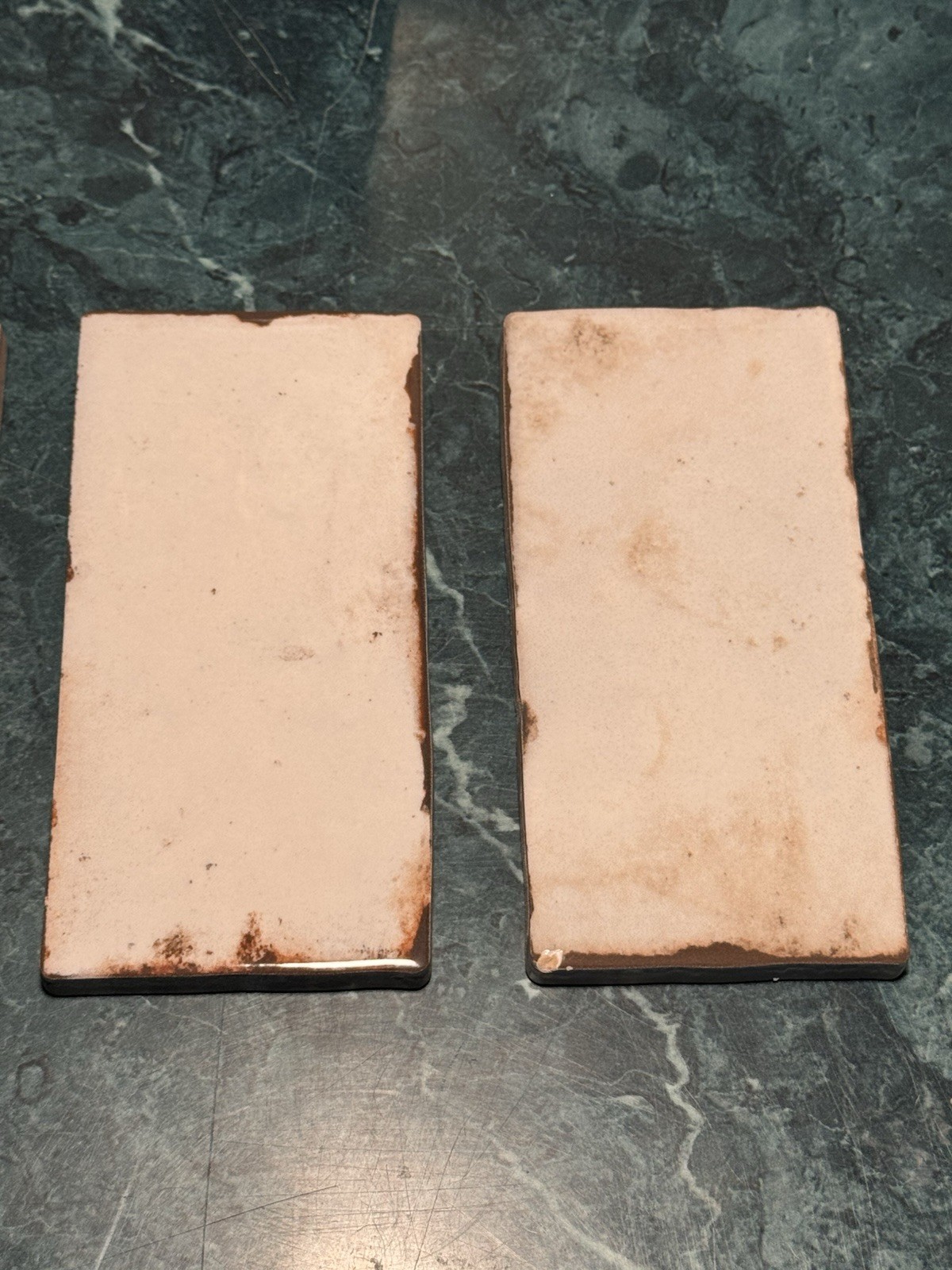 Vintage Flint Faience 3×6 Tiles Mottled White/Tan Architectural Salvage Art Deco