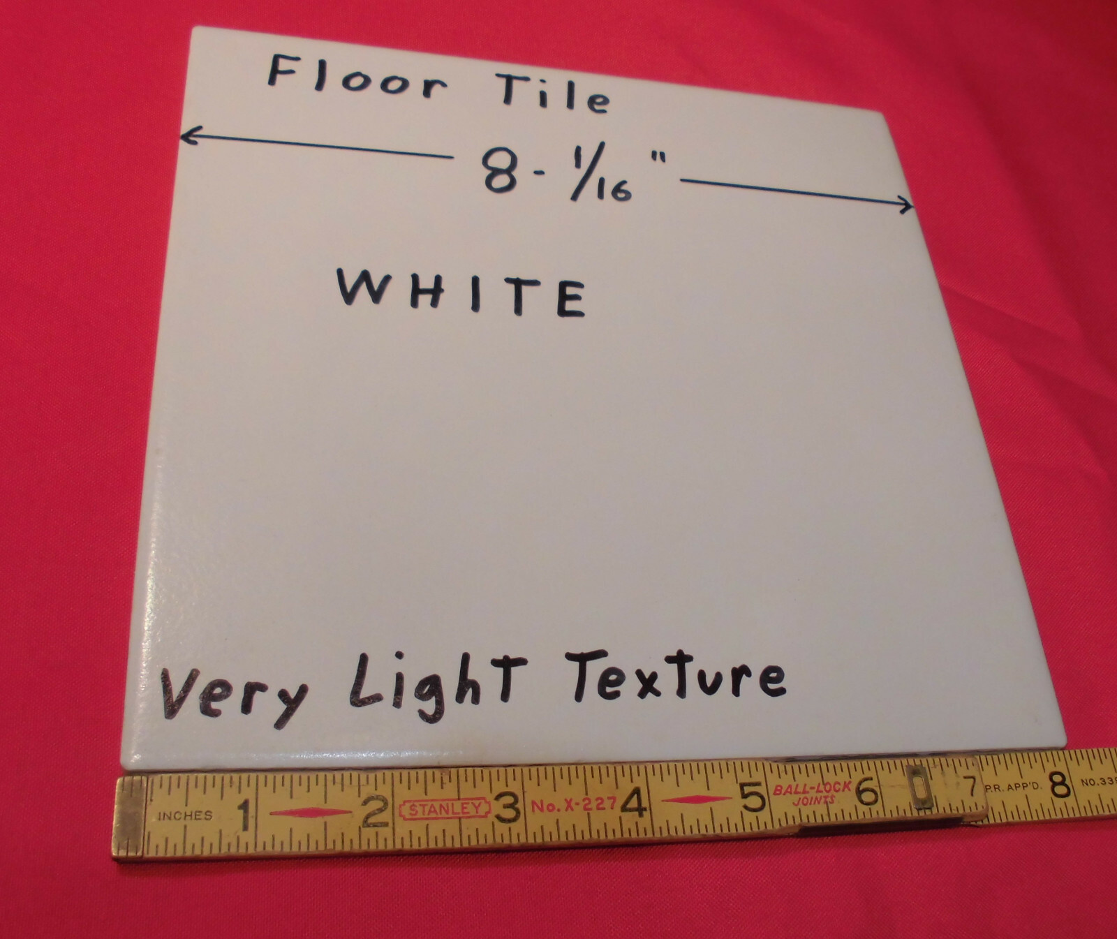 1 pc. White Ceramic Floor Tile: 8″ X 8″ very light textured, New Old Stock