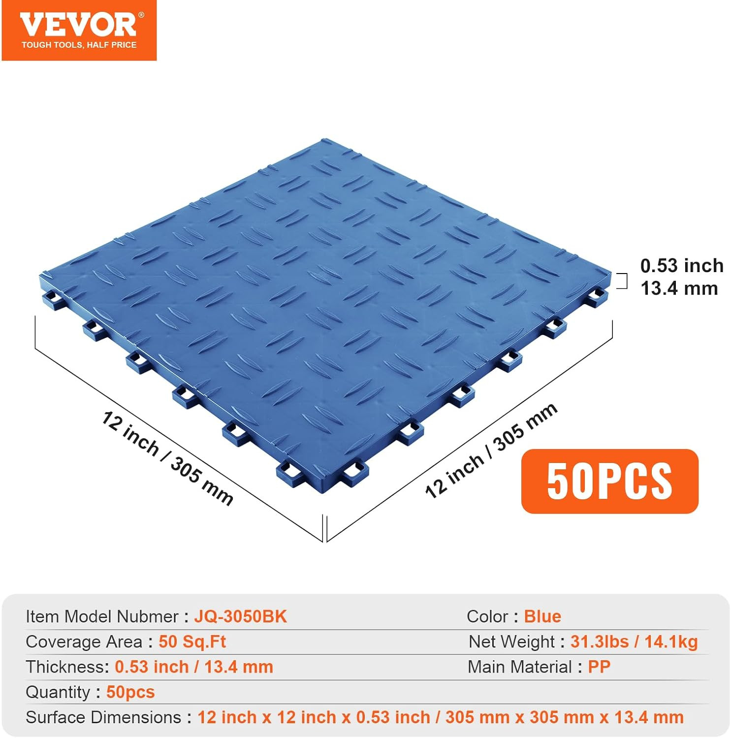 Garage Tiles Interlocking, 12 X 12 X 0.53 Inch 50 Pack Garage Floor Covering Til