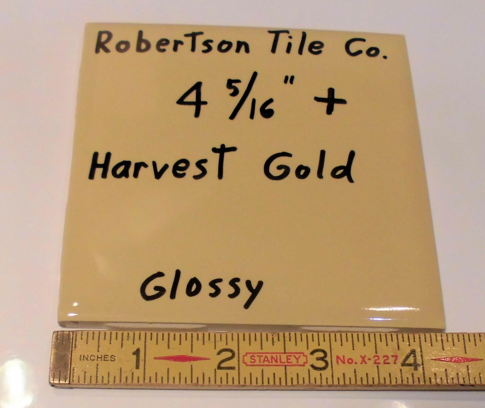 1 pc. *Harvest Gold / Yellow* Ceramic Tile 4-5/16″- 4-3/8″ Robertson Co. NOS