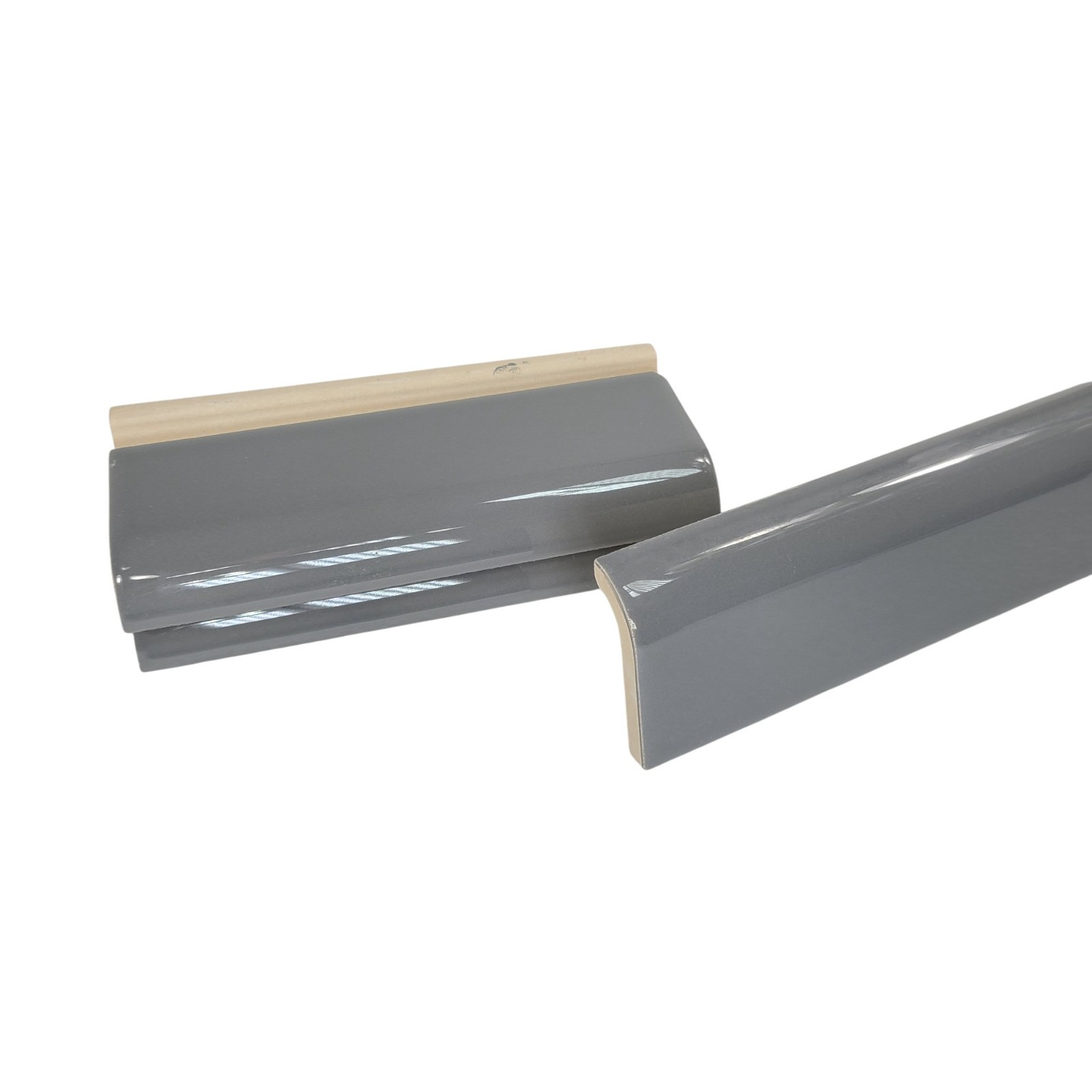 Suede Gray Ceramic Tile Mudcap Subway Trim Mud Cap Grey Mid Century Modern Retro
