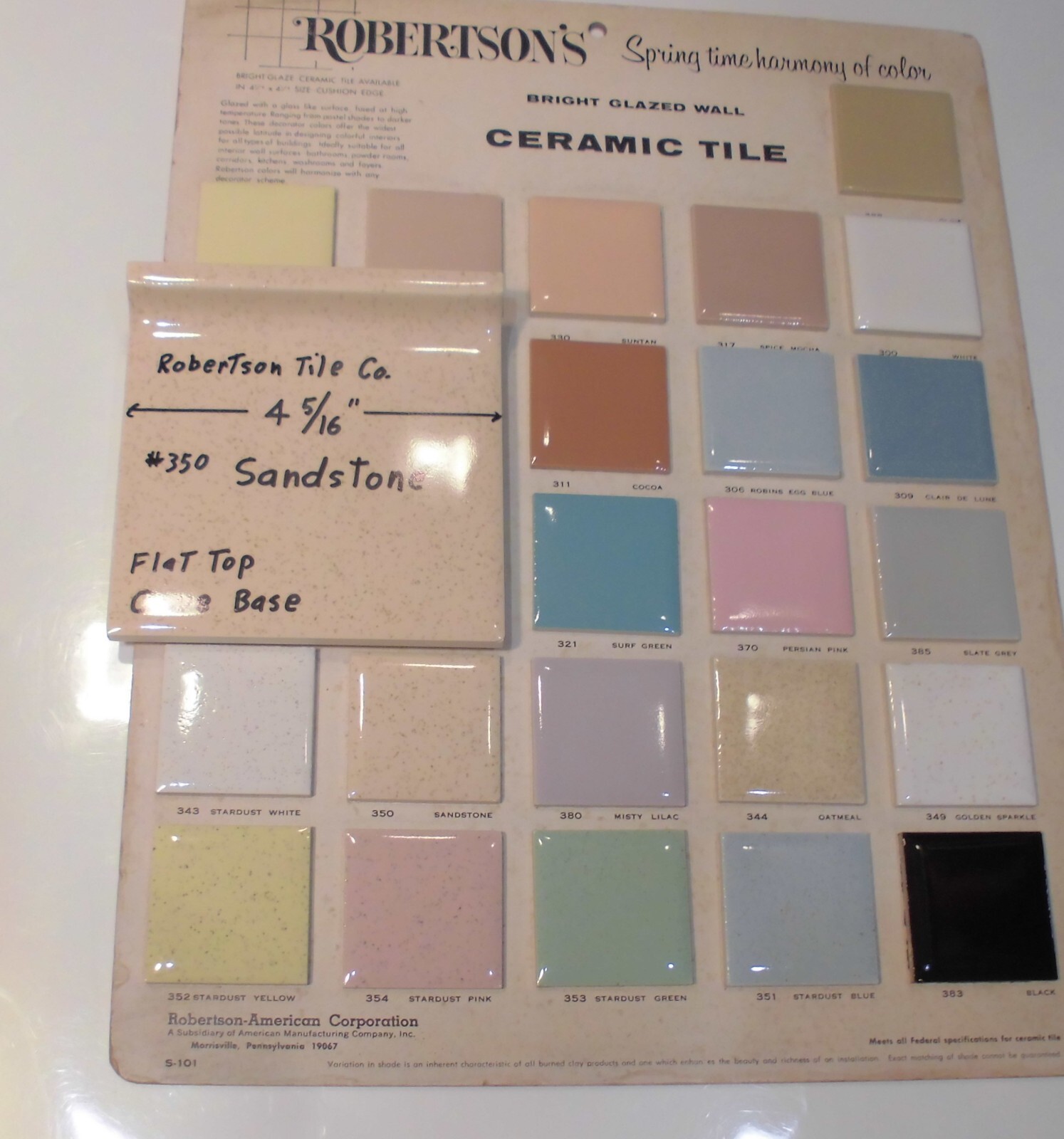 1 pc. Sandstone – Buckwheat: Cove-Base Ceramic Tile 4-5/16″ Robertson Co. Glossy