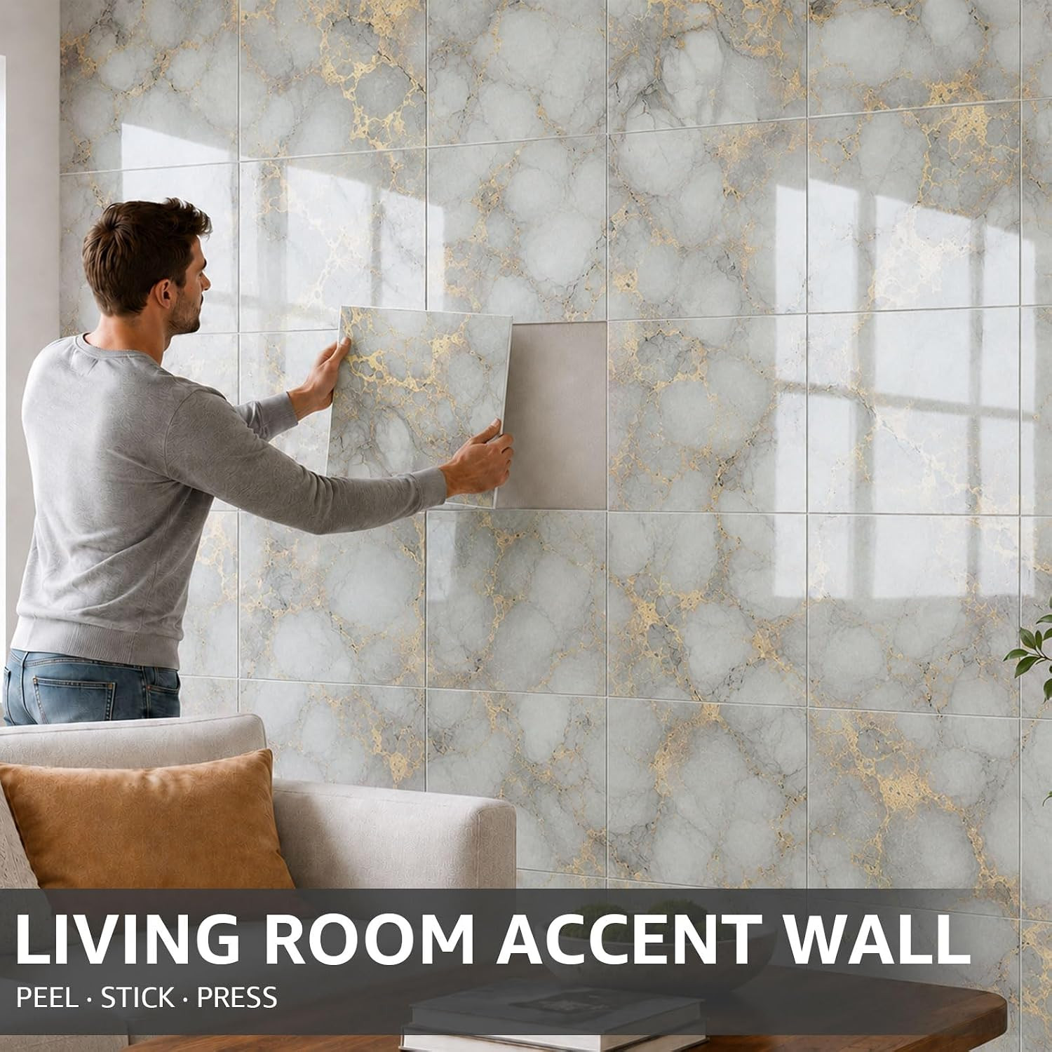20Pcs Waterproof Peel and Stick Marble Wall Tiles, 11.8″X11.8″ Self-Adhesive PVC