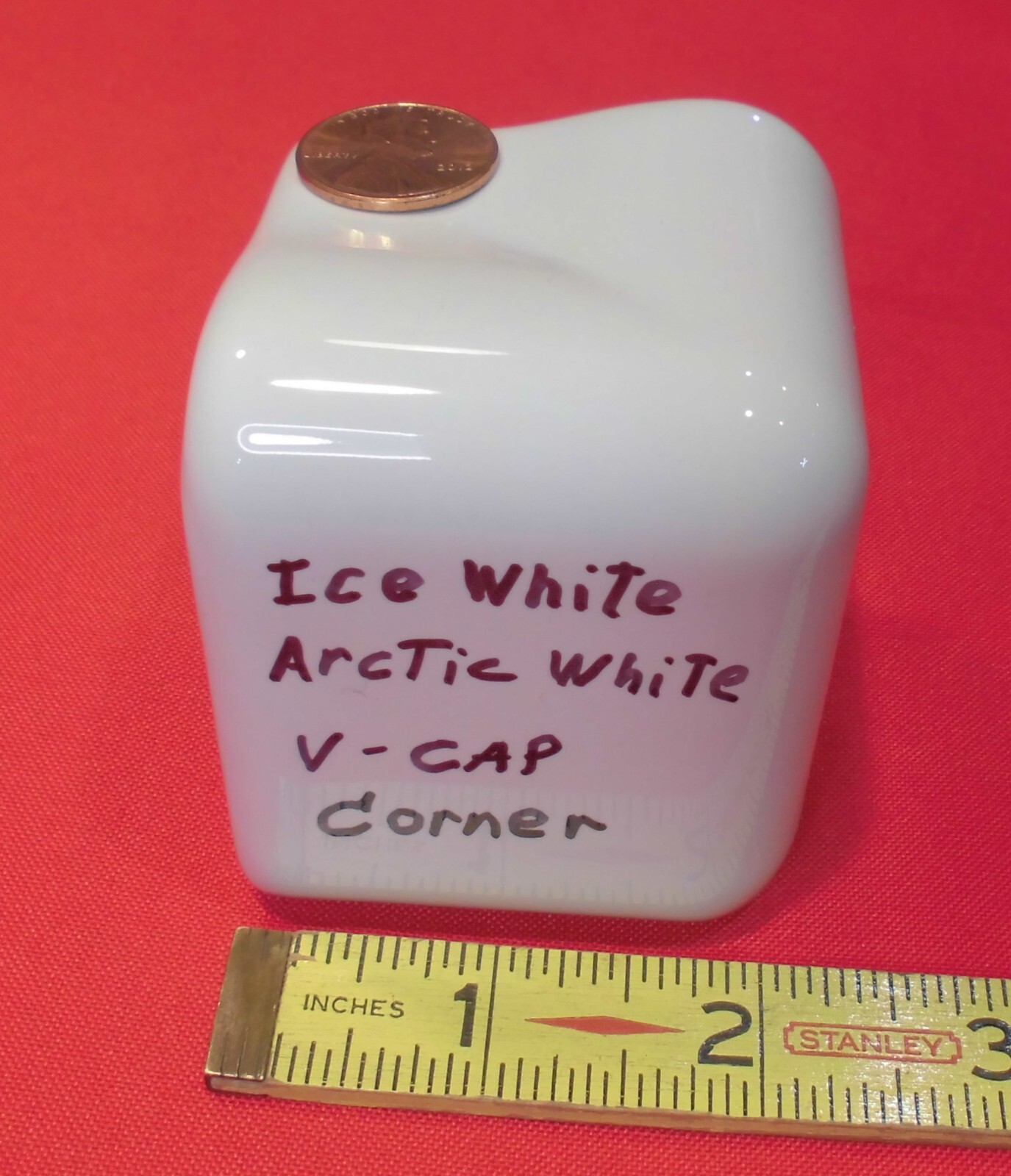1 pc. Glossy Ice/Arctic White: V Cap Corner Ceramic Trim Tile: Countertop Edging