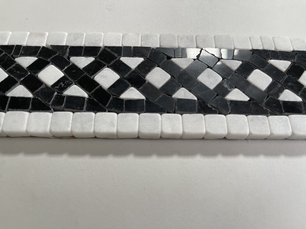 B4661T Marble Mosaic Border Listello Tile Quadra Bianco 2.25×12 Tumbled