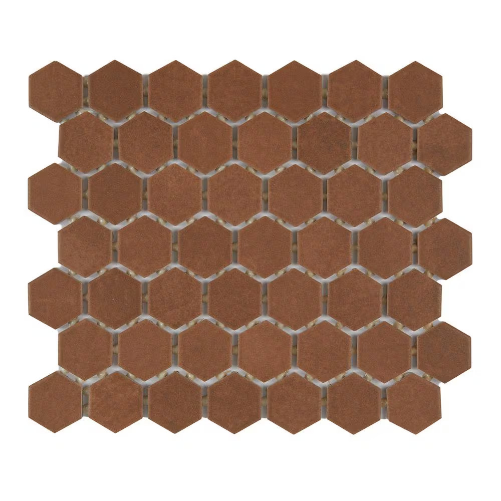 Moroccan Concrete Terra Cotta 11 In. X 10 In. Glazed Ceramic Hexagon Mosaic Tile