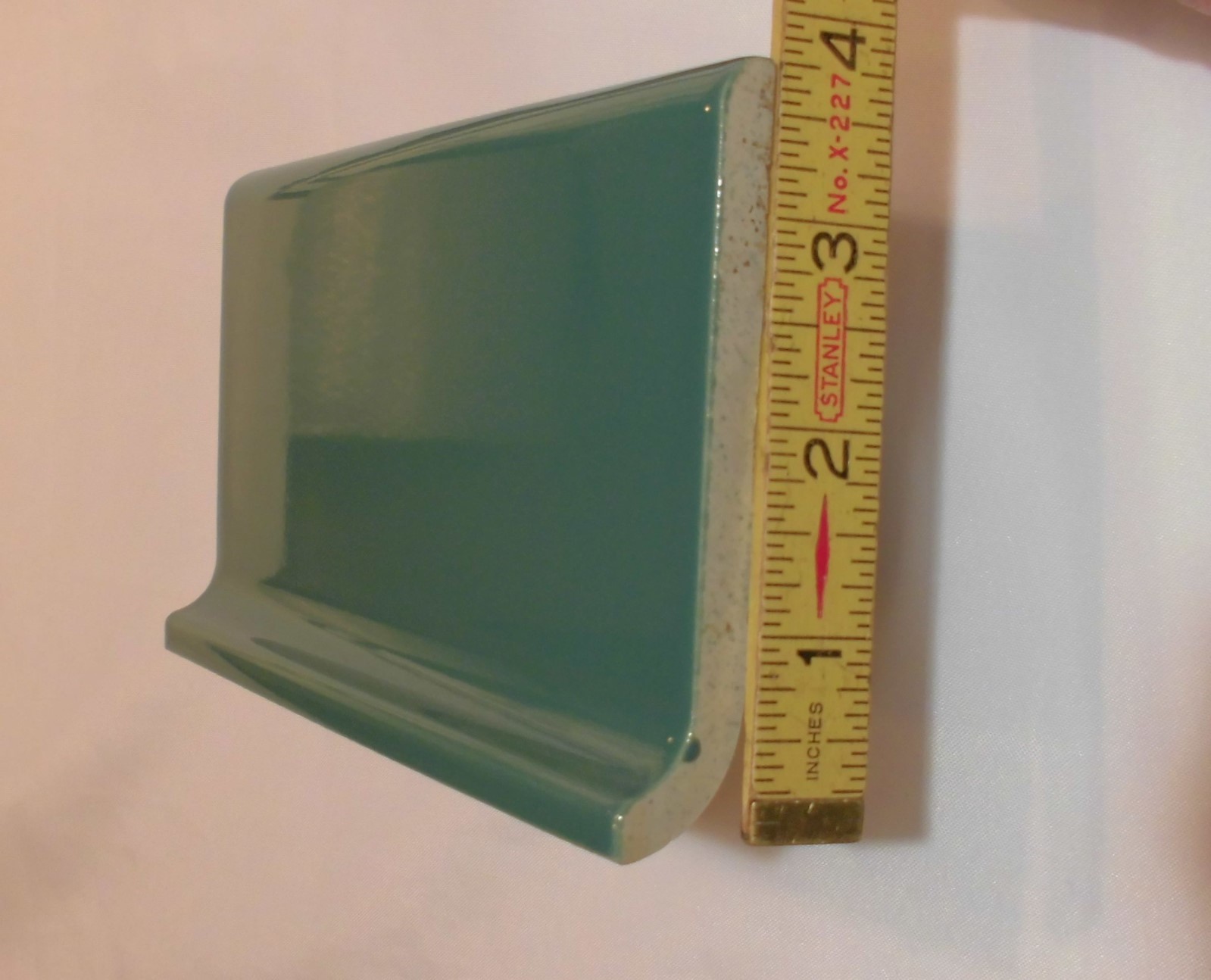 1 pc. Glossy *Pine Green* 4” X 6” Ceramic Cove Base Tile , Bullnose Top “NOS”