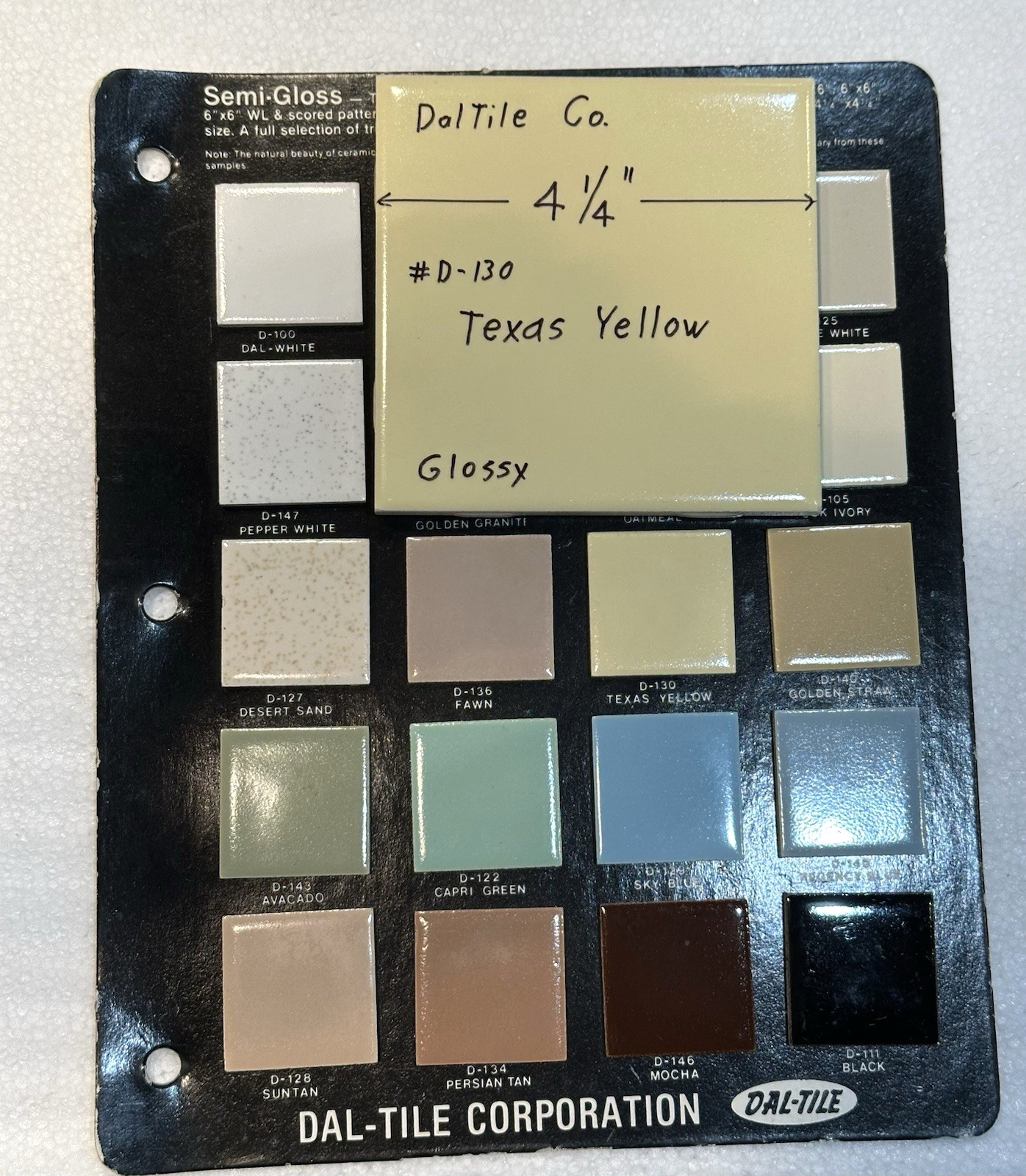 1 pc. Texas Yellow: 4-1/4″ Glossy Ceramic Tile, Made by Daltile Co. in USA, New