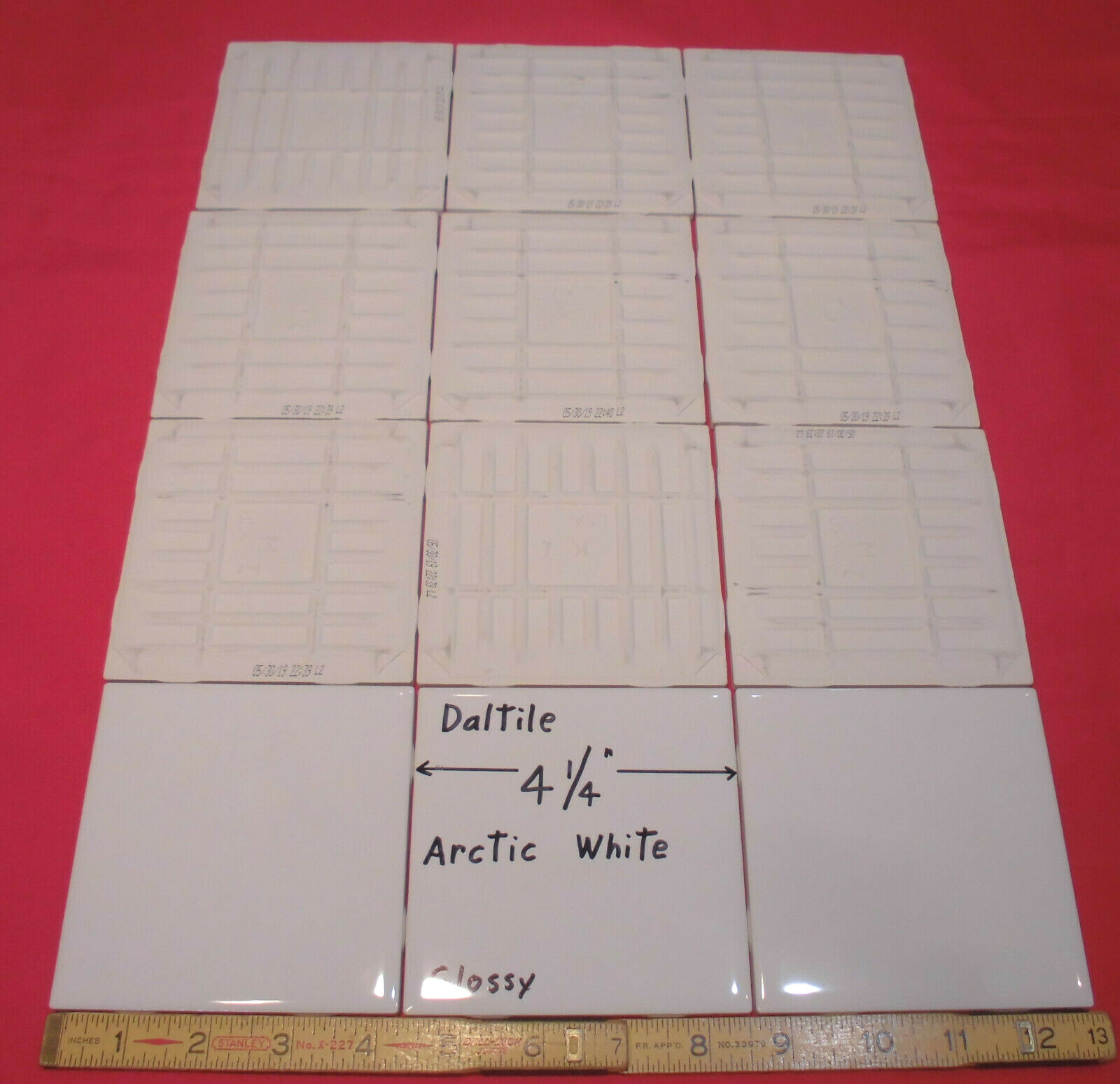 12 pcs. *Arctic White* 4-1/4″ Square Glossy Ceramic Tiles by Daltile #190; NEW