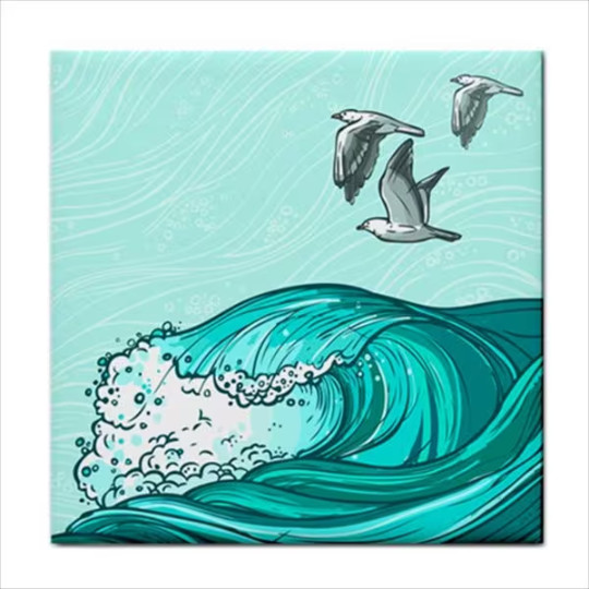 Ocean Wave Ceramic Tile Set of 4 Dolphins Art Home Decorative Backsplash Tiles