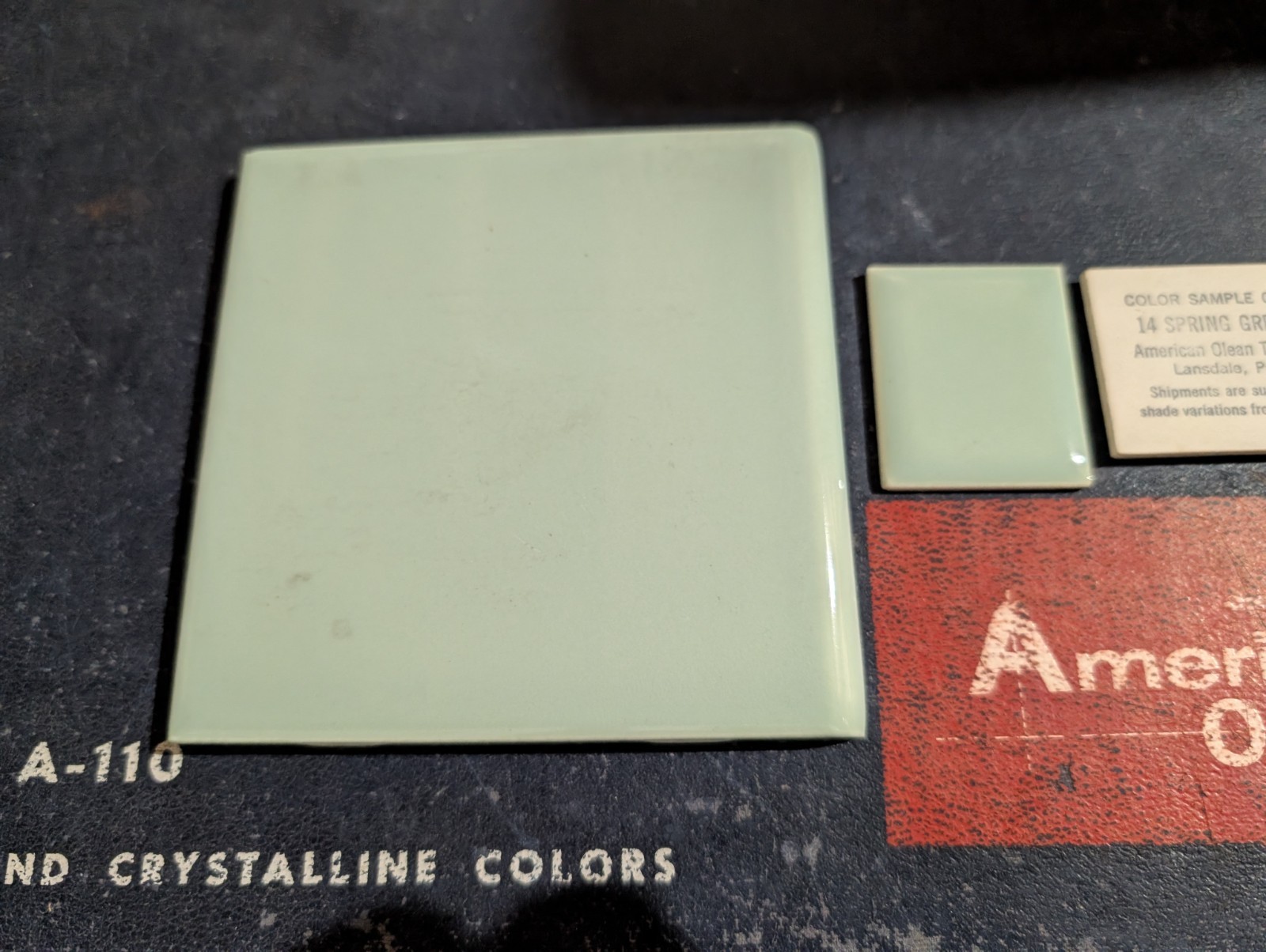 2 pieces 4 1/4″ Ceramic Tile #14 Spring Green American Olean Tile Bullnose S4449