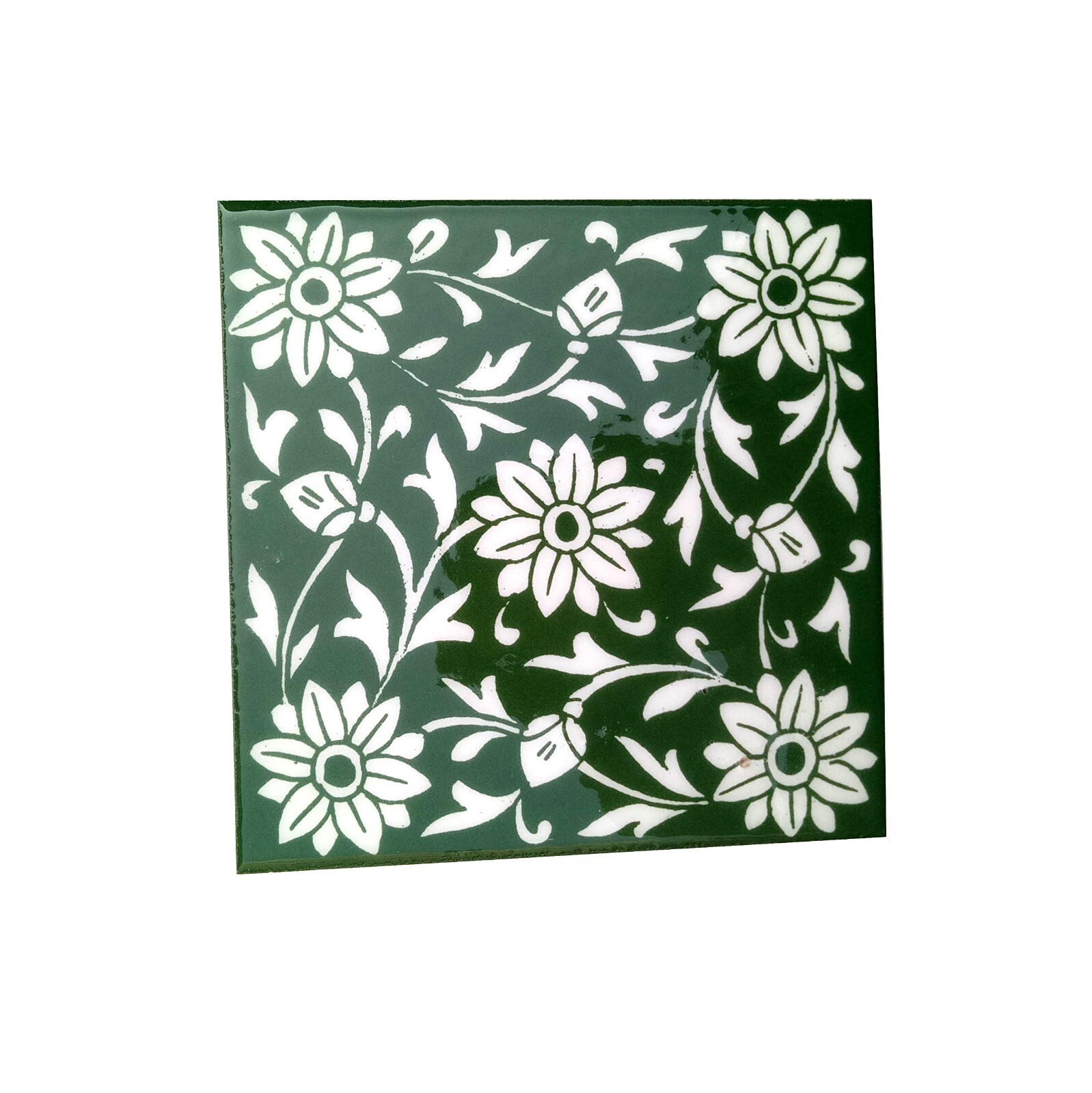 Interior Exterior Flooring Wall Ceramic Tile Green & White 6 x 6 in Set of 4