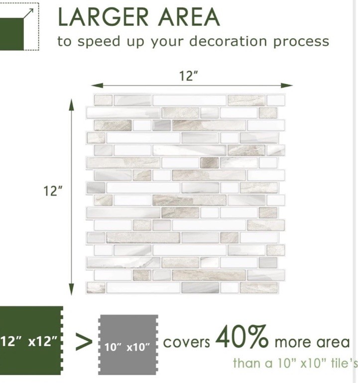 STICKGOO Thicker Design Peel & Stick Tile Backsplash 12”x12” 10 Count Beige/Whit