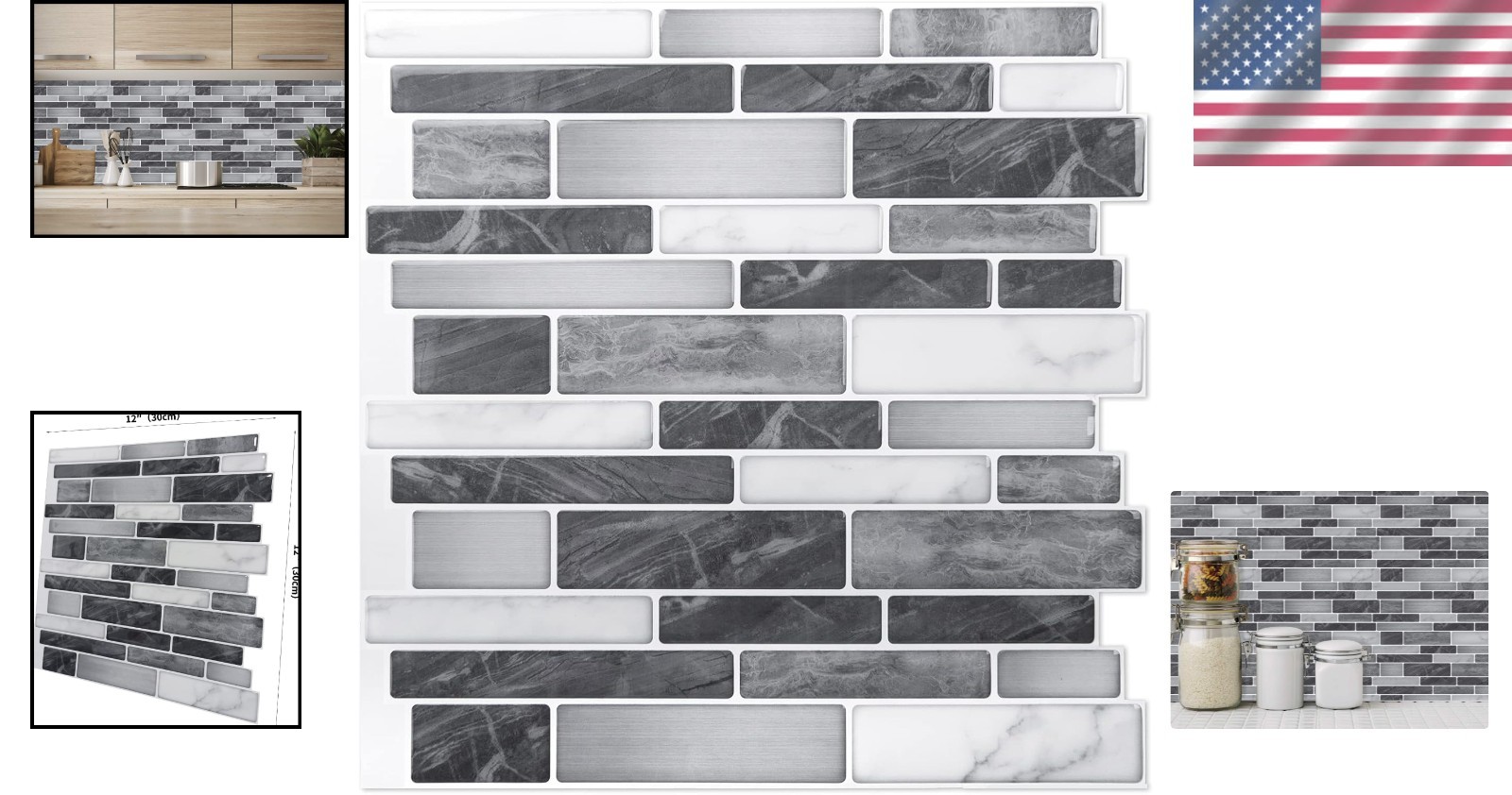Gray Marble Look Tile Backsplash, 30x30cm, 10 Sheets