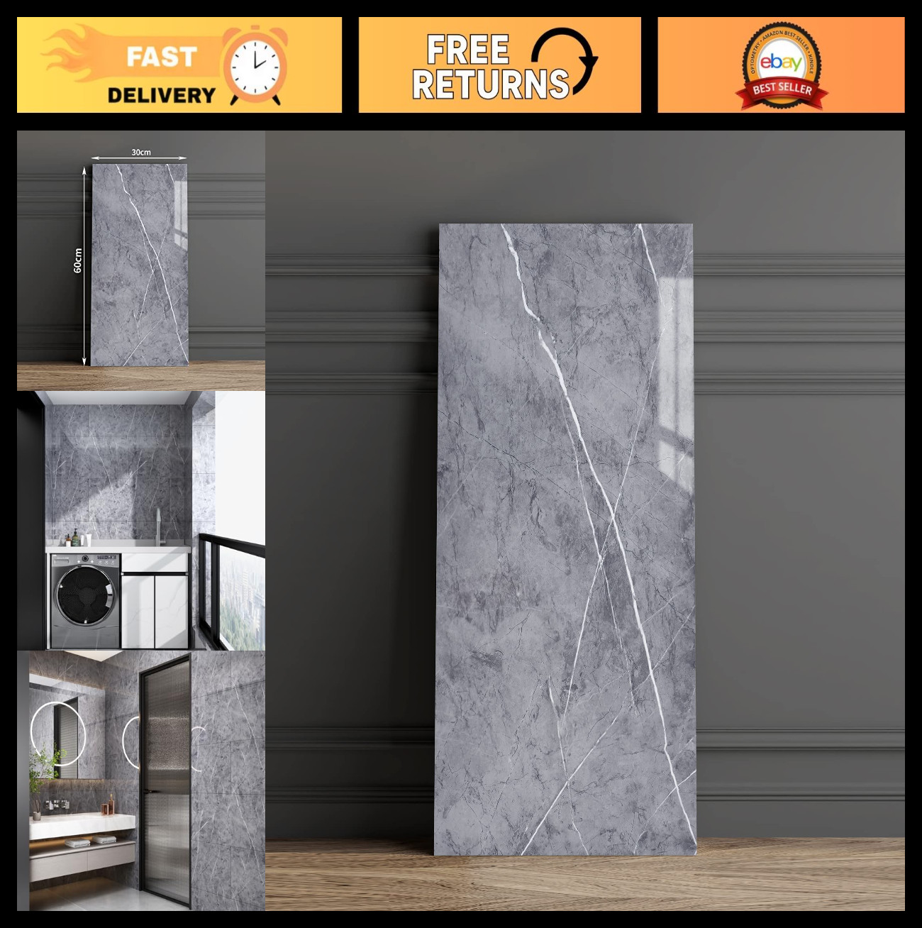 Peel and Stick Wall Panels – 20 Pieces, 23.6×11.8in, Marble Look Backsplash for