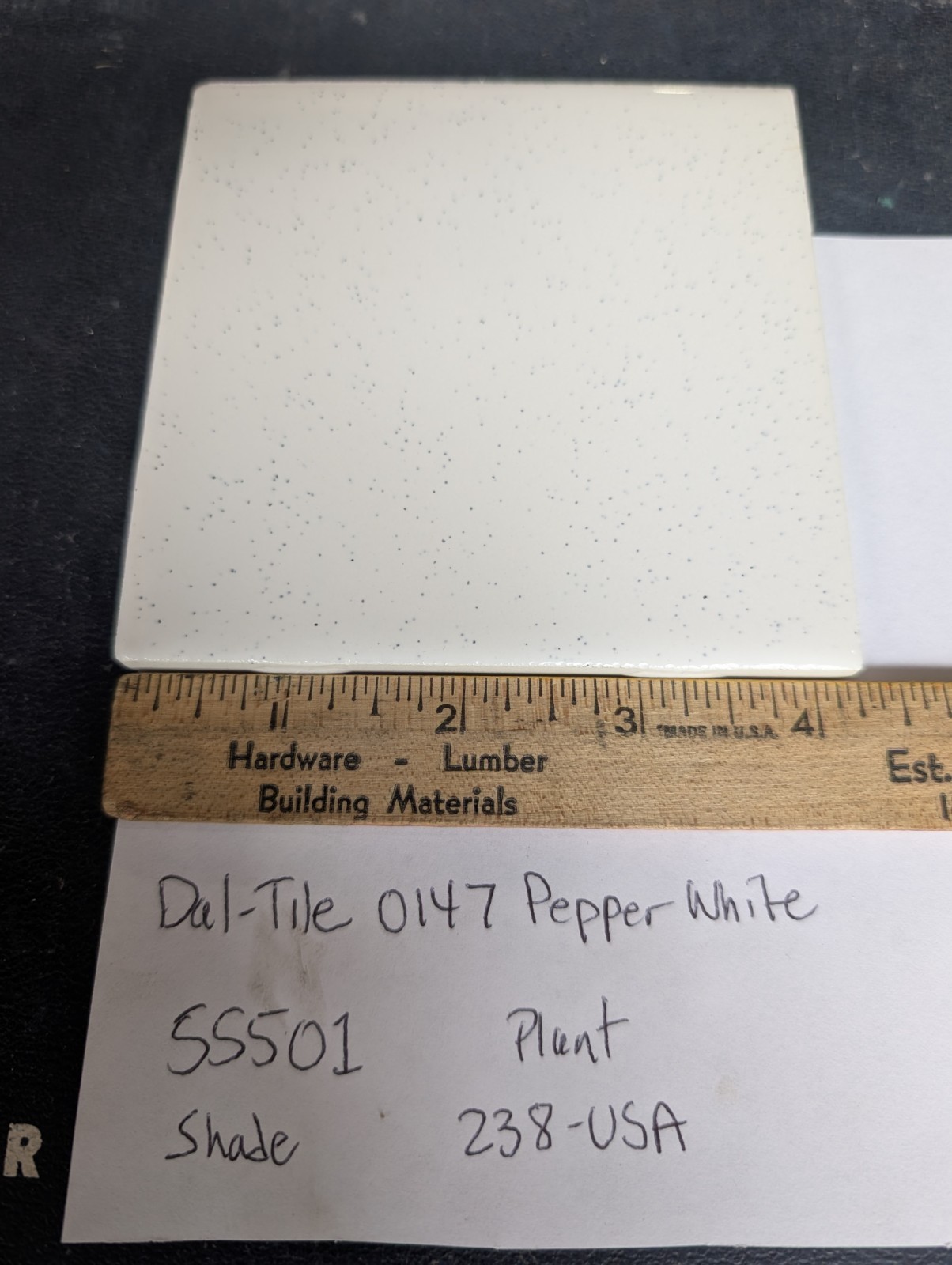 4 pcs Daltile 4 1/4″ Ceramic Tile Pepper White #0147 Black Speckled Glossy 4-1/4