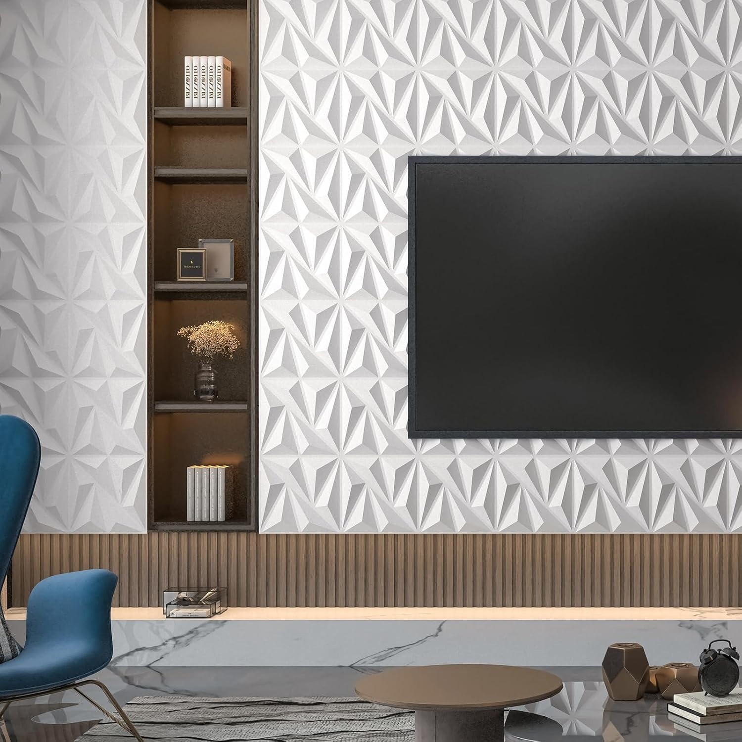 3D Wall Panel Diamond Textured Interior Accent Panels Peel Stick 12×12 White 50x