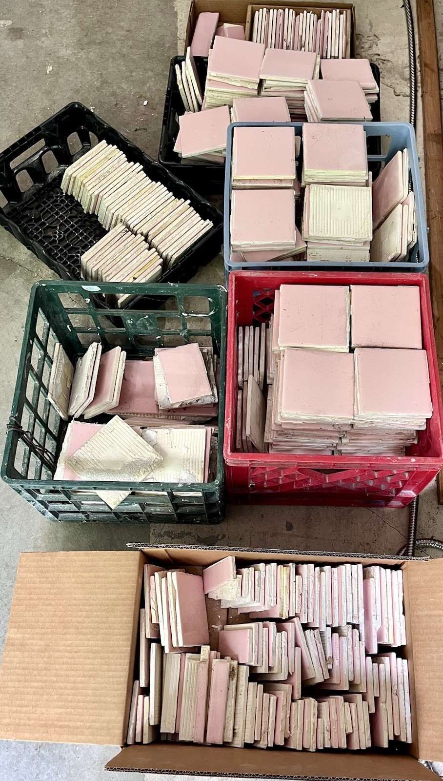 Vtg Lot 100’s-PINK Mosaic Tile USA Company-4 3/8″ Square Ceramic-Reclaimed-Ohio