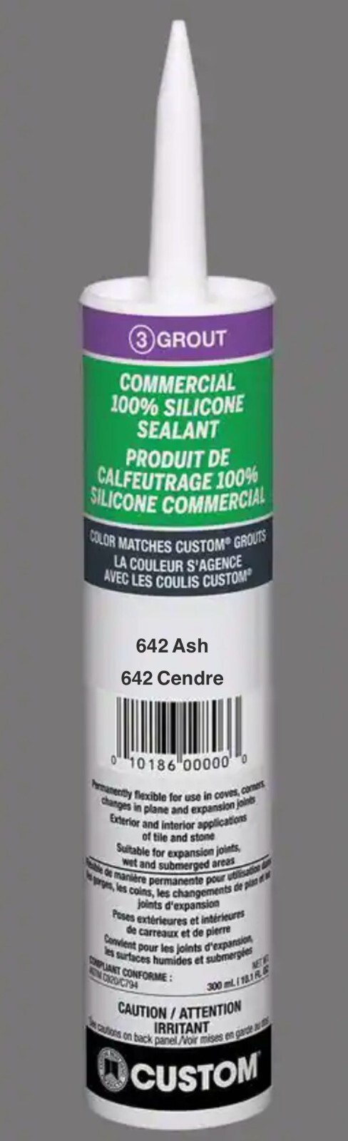 CUSTOM COMMERCIAL 100% Grout SILICONE #642 Ash Lot Of 10 10.1 FL OZ!