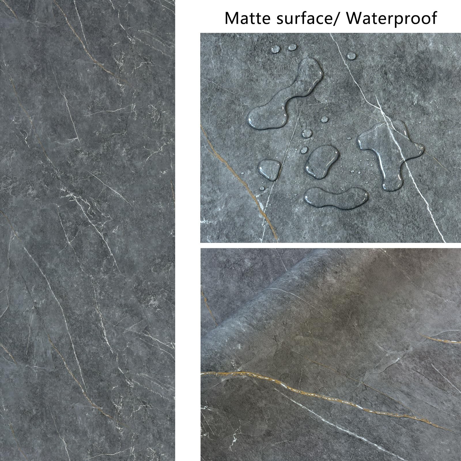Grey Marble Peel and Stick Matte Flooring Waterproof Stick on Flooring 24″x19…