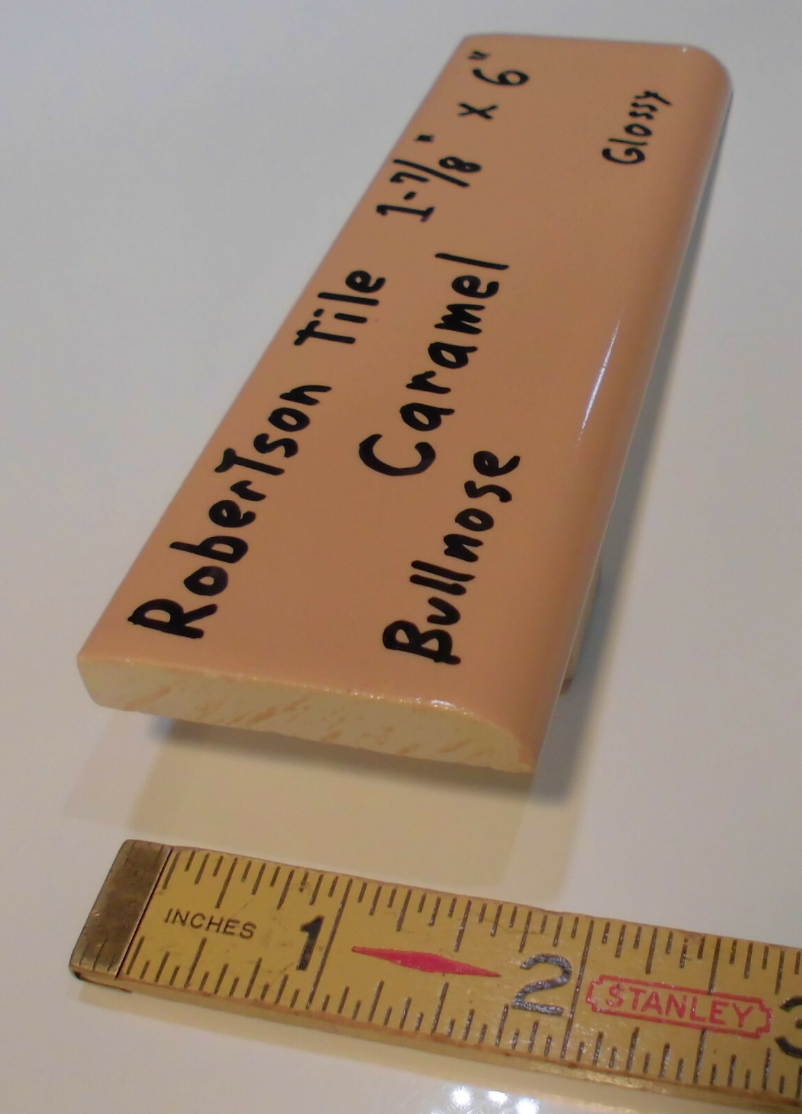 1 pc. Glossy *Caramel – Reddest Brown* 2” X 6” Bullnose Ceramic Tile; Robertson