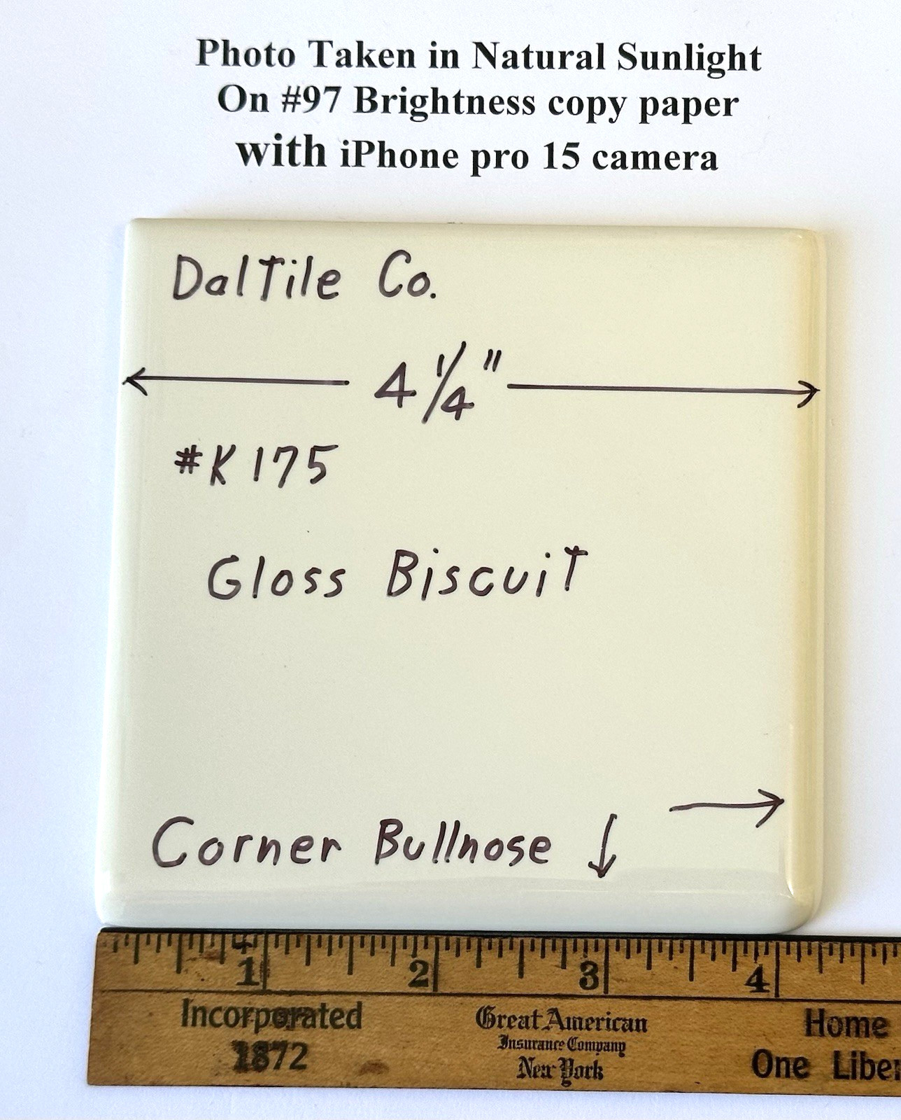 1 pc. Gloss Biscuit: 4-1/4″ Ceramic Corner Bullnose Tile by Daltile Co. NEW