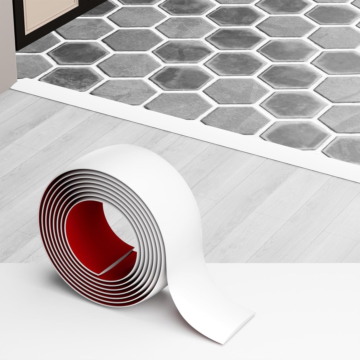 Floor Transition Strip for Carpet to Tile, White, 4′ x 1.57″ | Self-adhesive