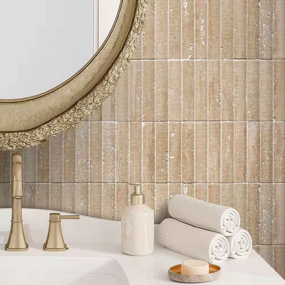 Stacked Travertine 11 In. X 12 In. Honed Fluted Natural Marble Wall Mosaic Tile