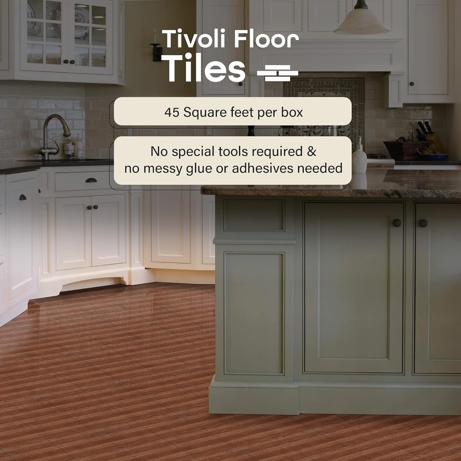 Tivoli Self Adhesive Vinyl Floor Tiles, 45 Tiles – 12″ x 12″, Medium Oak Plank-L