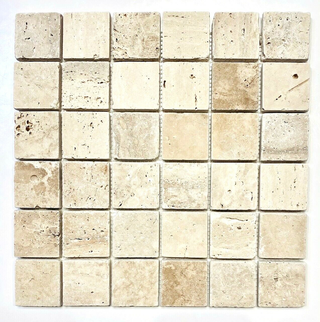 2×2 Tuscan Ivory Mix Tumbled Aged Travertine Mosaic Tile Backsplash Floor Wall