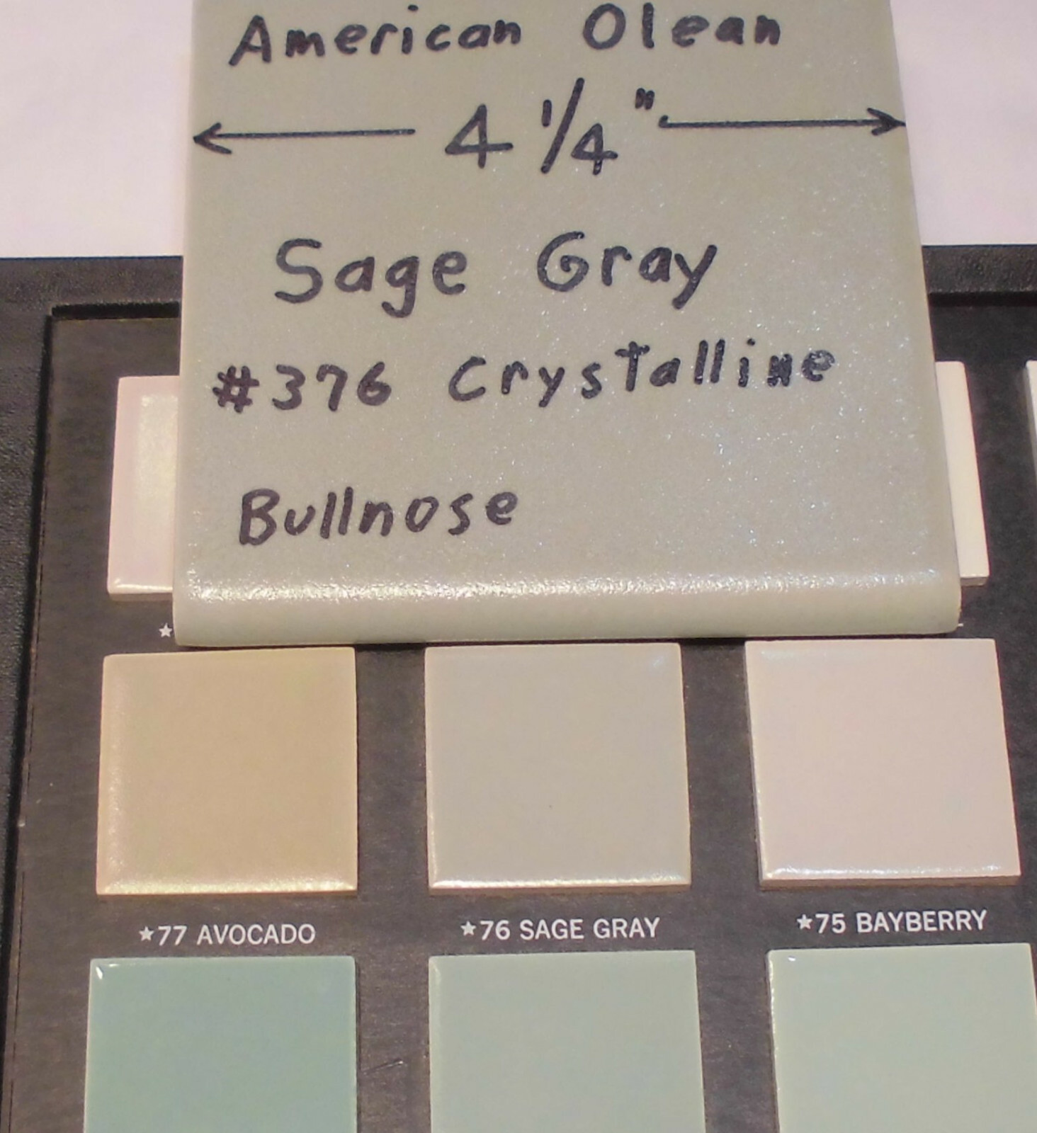 1 pc. *Sage Gray-Green* Crystalline Ceramic Bullnose Tile 4-1/4” American Olean