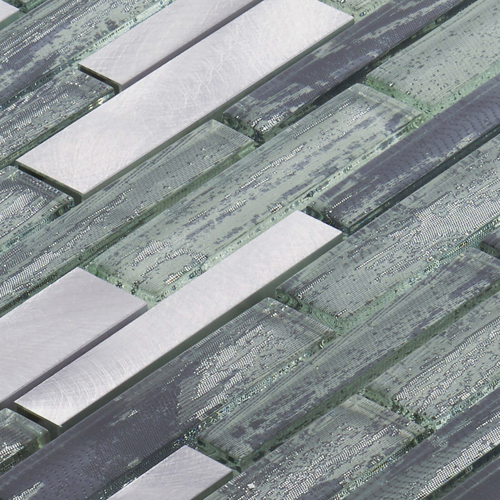 Gray Hand Brushed Infused Glass Aluminum Metallic Mosaic Tile Kitchen Backsplash