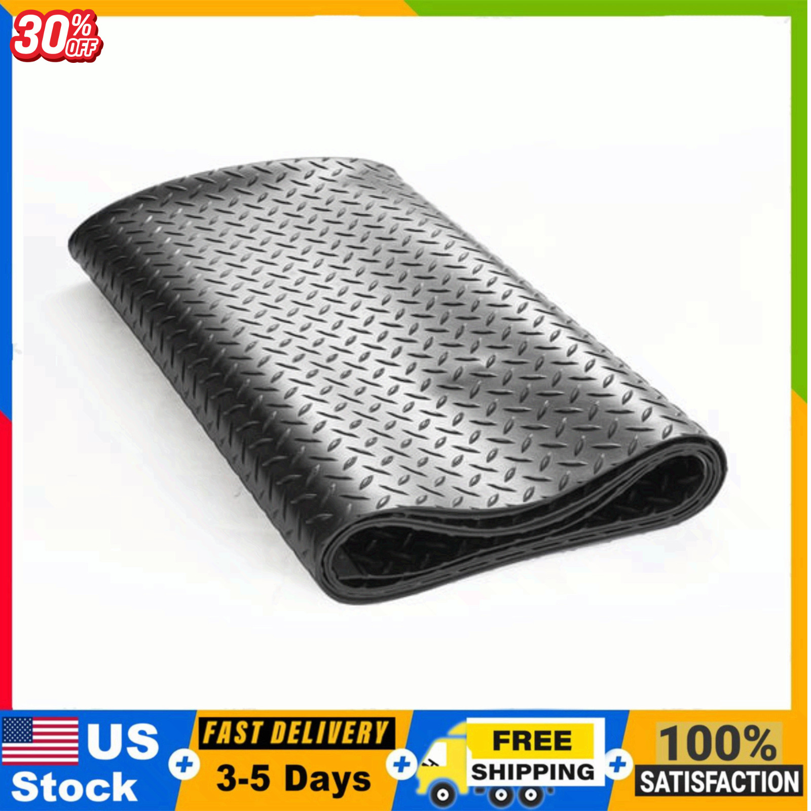 Diamond-Plate Rubber Flooring Roll 3mm x 4ft x 6ft Garage Floor Mat SBR
