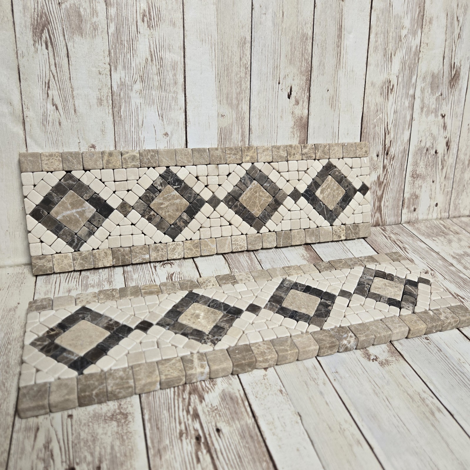 Travertine Mosaic Border Tile Trim Lot of 2 Diamond Pattern Mesh Back