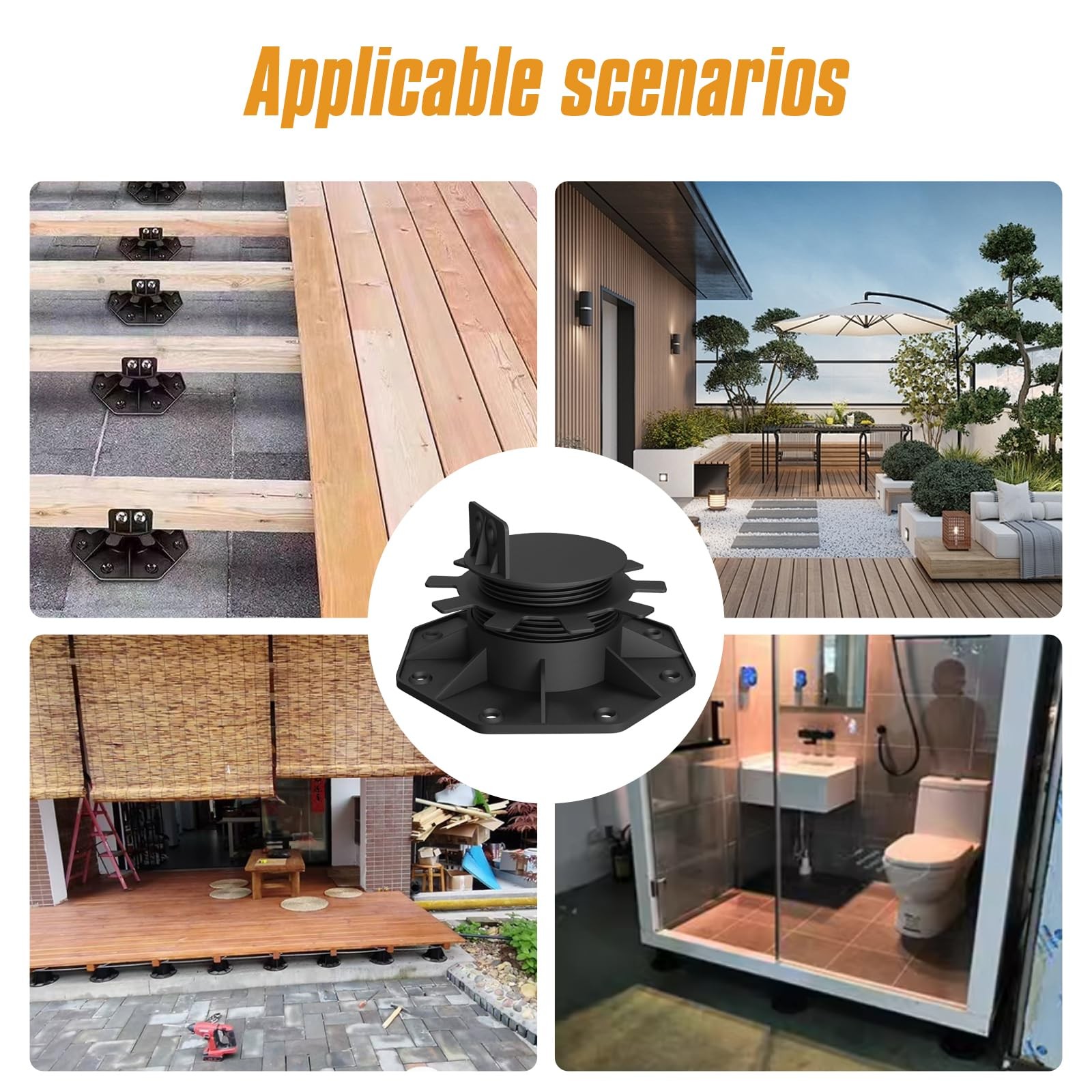 24Pack Adjustable Deck Support Pedestals, 1.18″–2.36″ 30–60 mm, for 2×4 & 2×6…