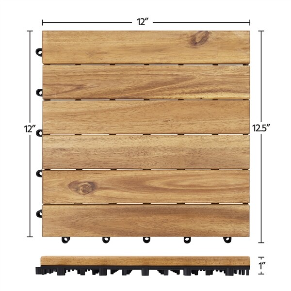 10 PCS Waterproof Acacia Wood Interlocking Flooring Tiles for Outdoor & Indoor