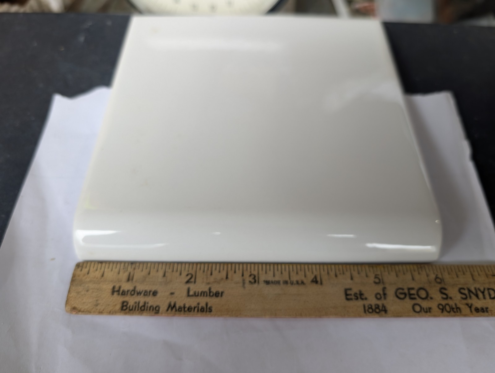 1 pc NEW American Olean #25 Ice White A3602 Ceramic Tile MUD BULLNOSE 6″X6″