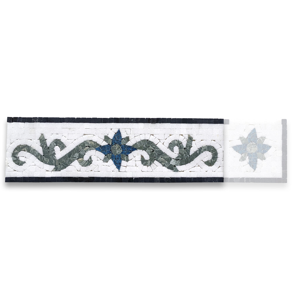 B0118P Elizabeth Emerald Sapphire Marble Mosaic Border Listello Tile Polished